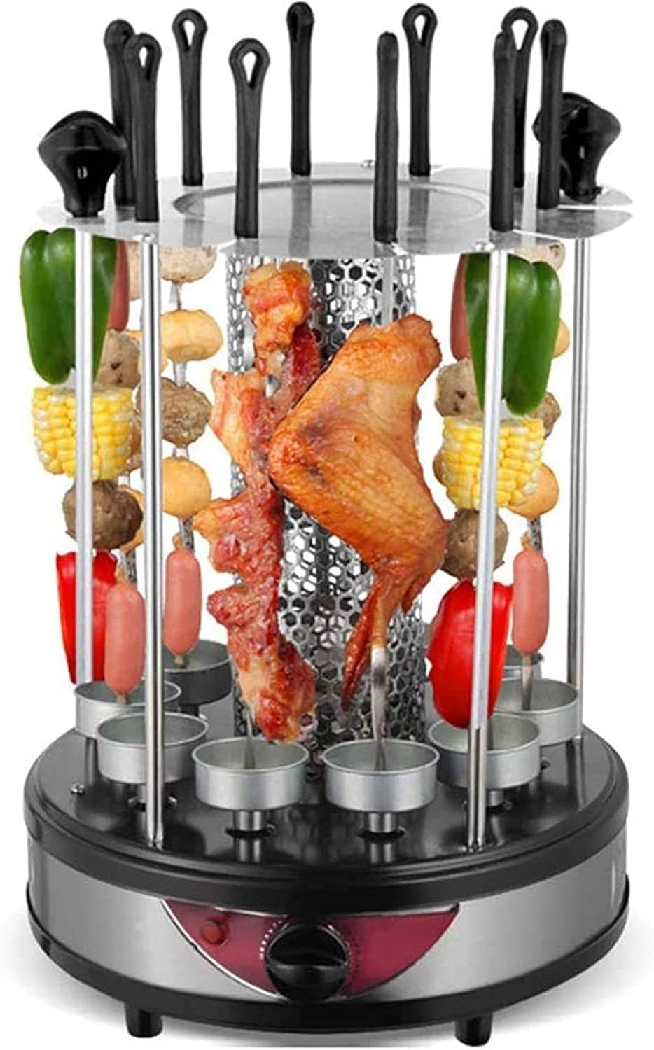 Generic Vertical Rotating Barbecue Grill Electric with rotisserie for Kebab, skewers and Roast - Smoke-Free BBQ for Home Parties