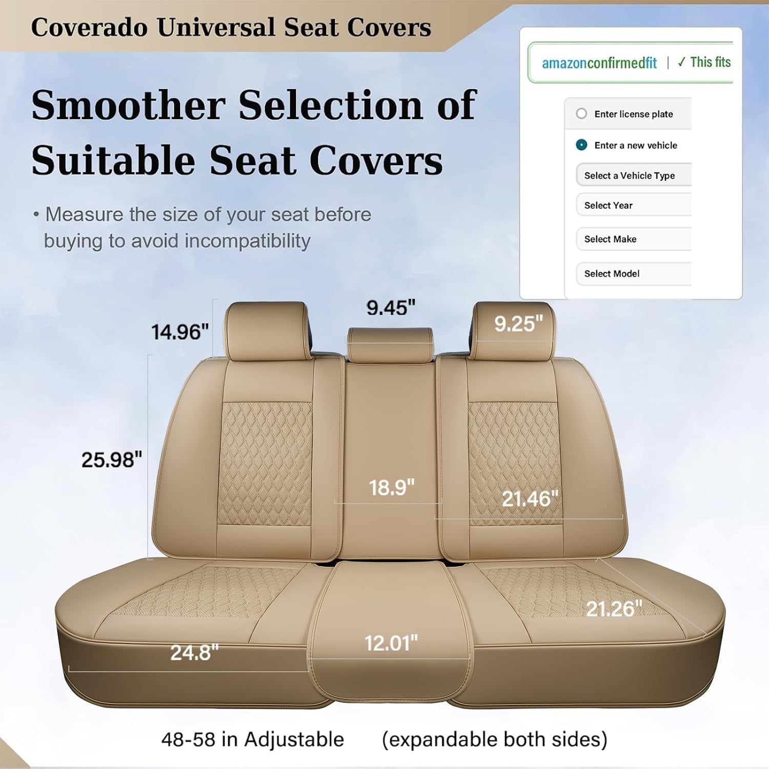 Coverado Leather Rear Seat Covers for Cars, Waterproof Back Seat Cover, Universal Automotive Seat Cushion Protector for Most Cars Trucks SUV (Beige)