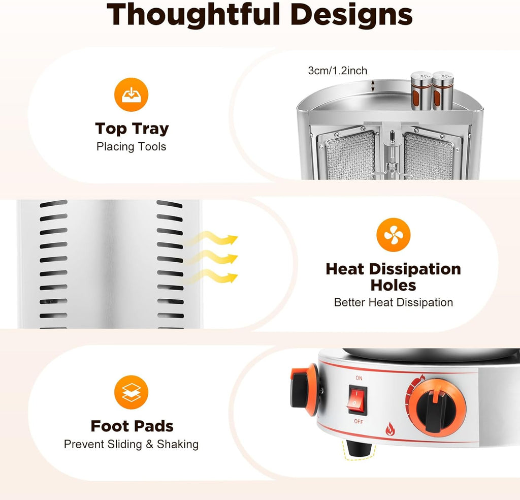 Gas Vertical Broiler BBQ Grill,Commercial Electric Grill Automatic Rotating Machine,Gyros Rotisserie Grill 3000W 110V w/2 Burners Doner Kebab Machine for party (2 Burners)