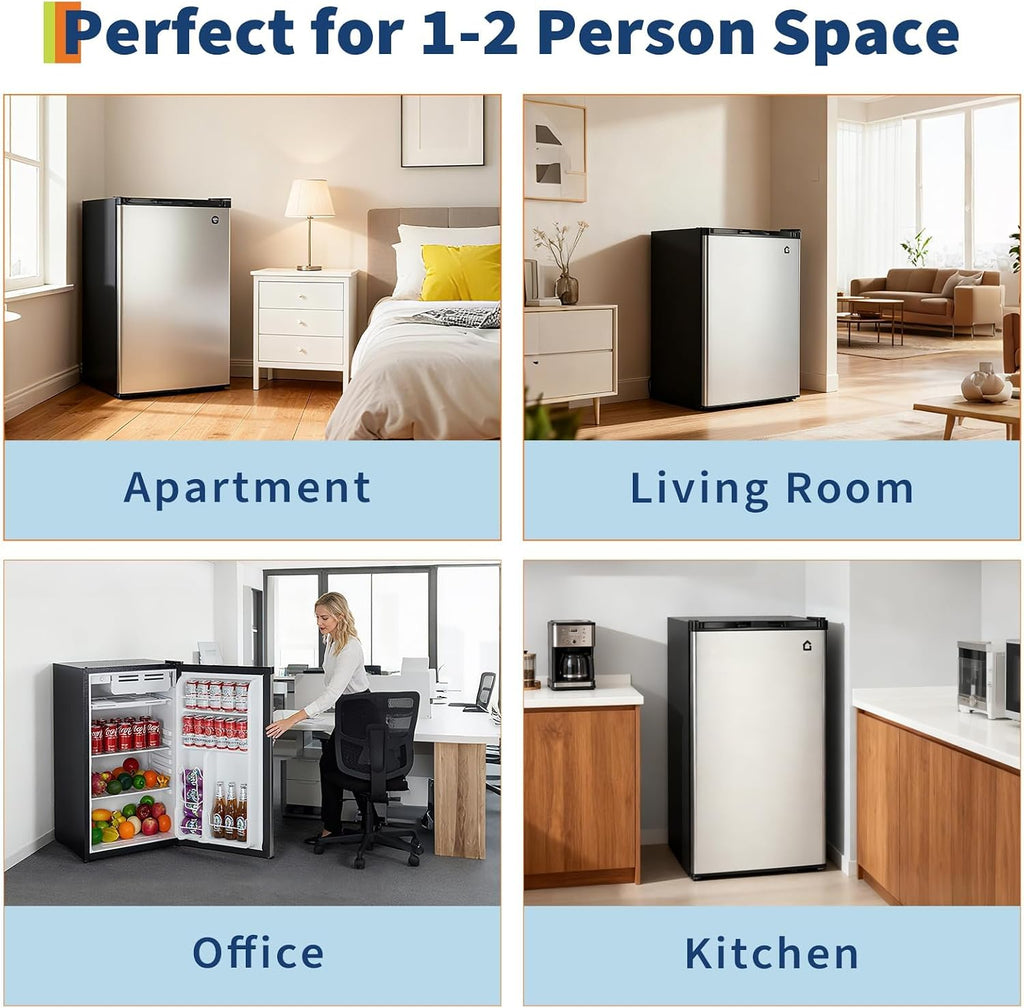 Garvee 4.5 Cu.Ft Mini Fridge with Freezer, Low Noise< 38dB, Compact Refrigerator w/Reversible Door, Adjustable Thermostat, Energy-Efficient Small Fridge for Bedroom, Office, Dorm