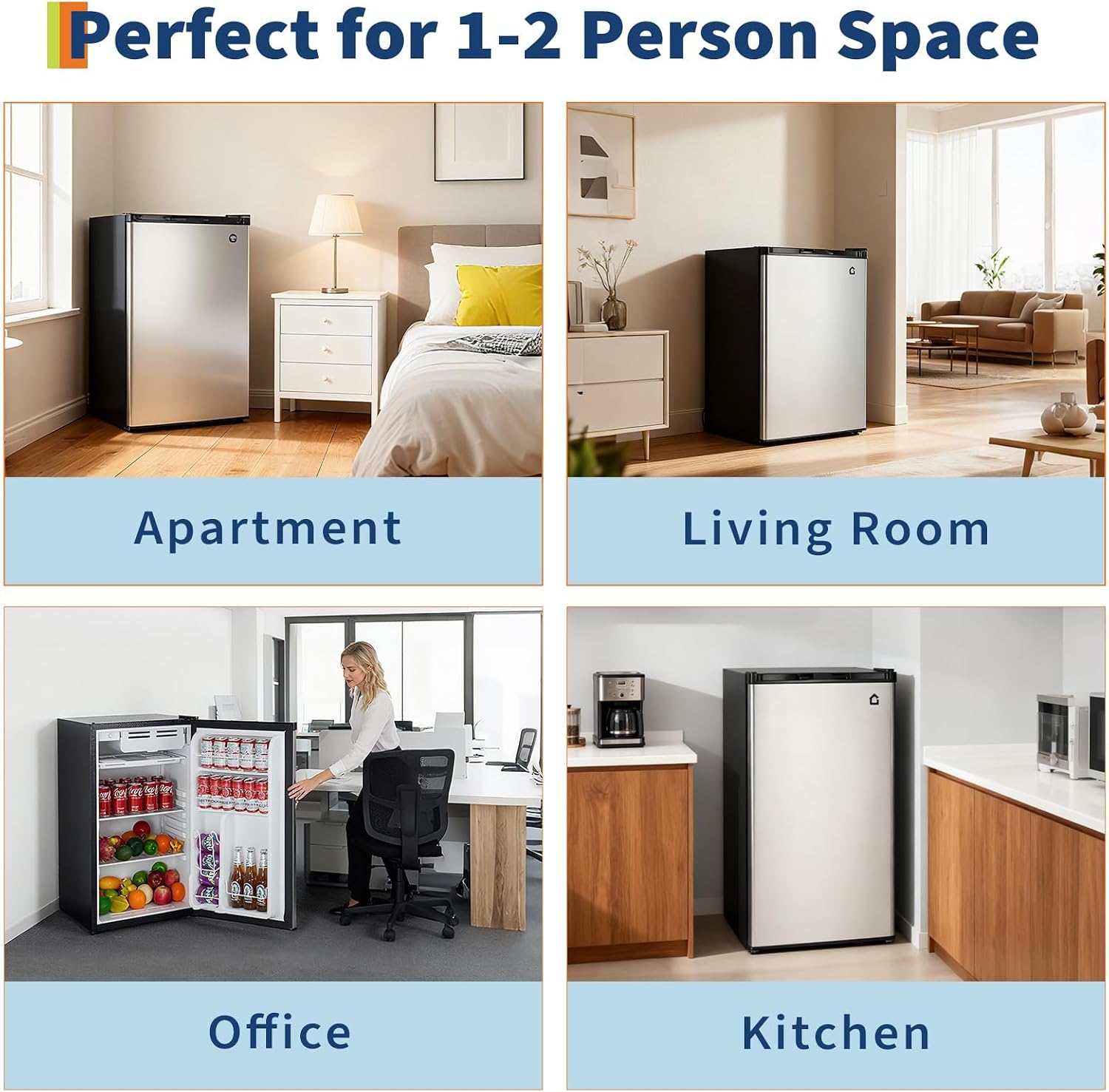 Garvee 4.5 Cu.Ft Mini Fridge with Freezer, Low Noise< 38dB, Compact Refrigerator w/Reversible Door, Adjustable Thermostat, Energy-Efficient Small Fridge for Bedroom, Office, Dorm