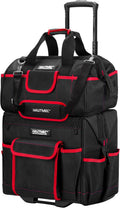 HAUTMEC 2-Piece Rolling Tool Bag Set, 15' Wheeled Tool Bag & Wide Mouth Tool Tote, Heavy-Duty Tool Storage Organizer with Durable Off-Road Wheel, Steel Telescoping Handle & Shoulder Strap – HT0288