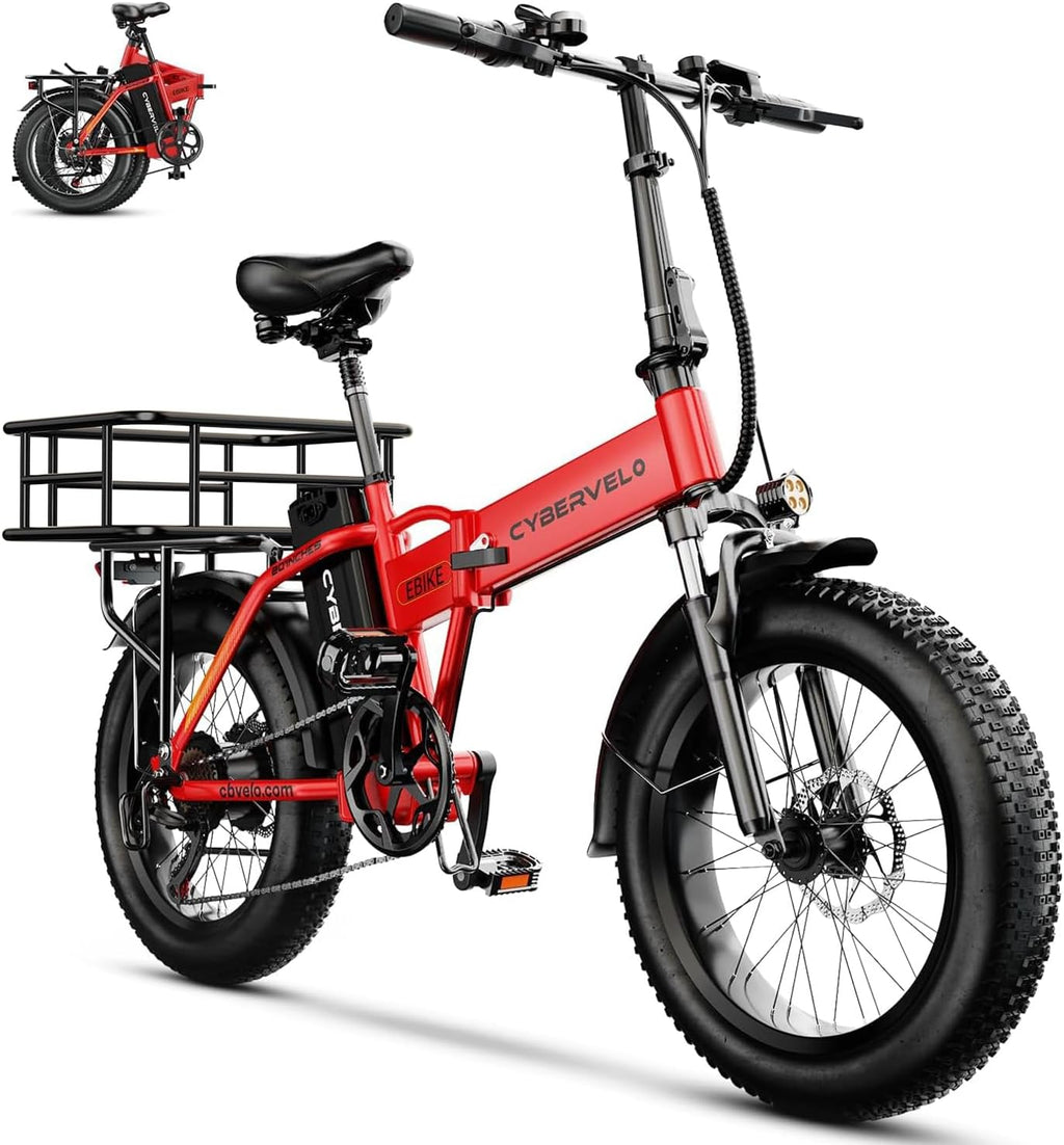 Cybervelo 750W Folding Electric Bike, 48V 20.8AH/50AH Large Removable Battery E-Bike, 80 Miles Max Range, 20' Fat Tire Electric Bike for Adults, Adult Electric Bicycles for Commute