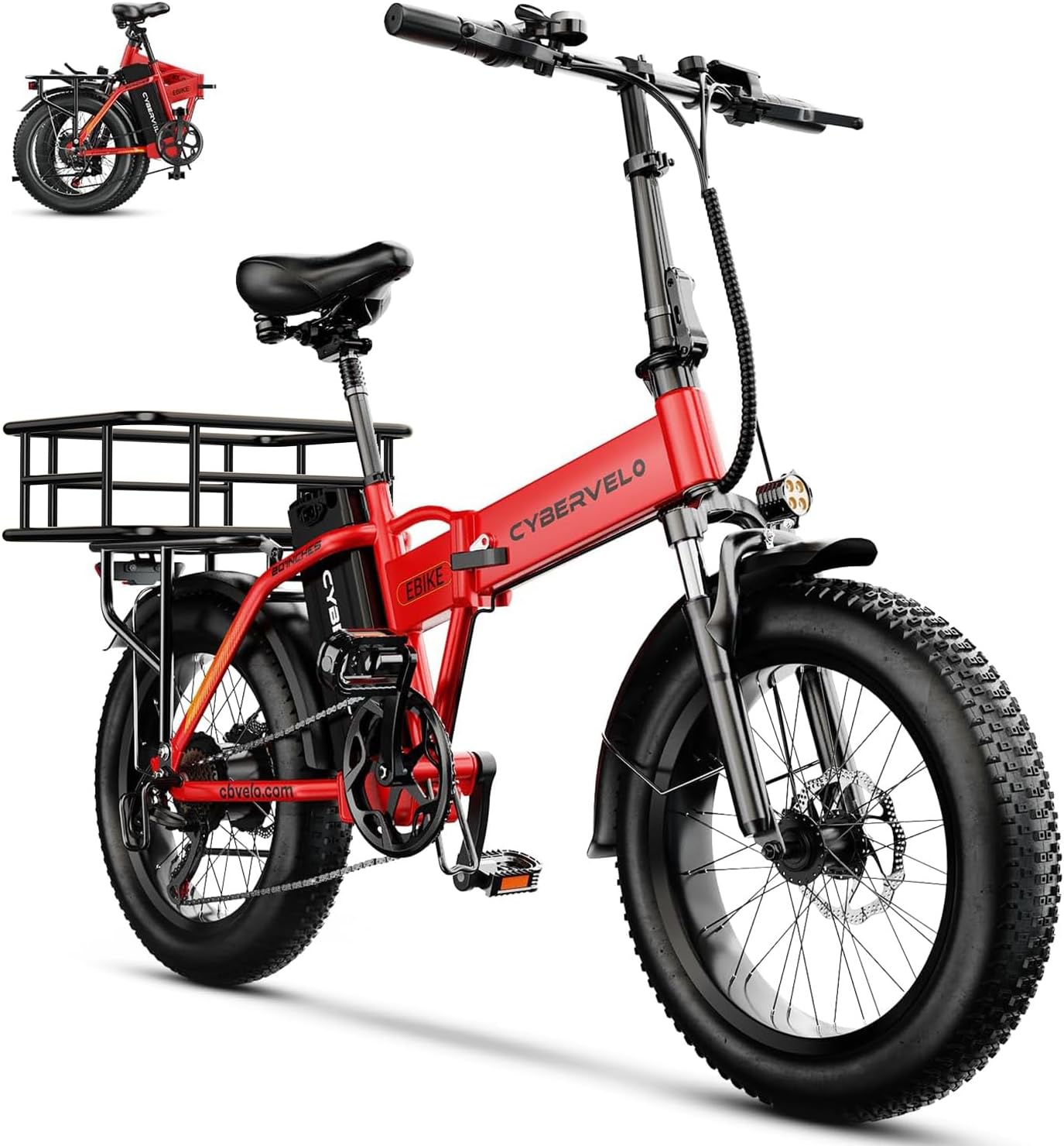 Cybervelo 750W Folding Electric Bike, 48V 20.8AH/50AH Large Removable Battery E-Bike, 80 Miles Max Range, 20' Fat Tire Electric Bike for Adults, Adult Electric Bicycles for Commute