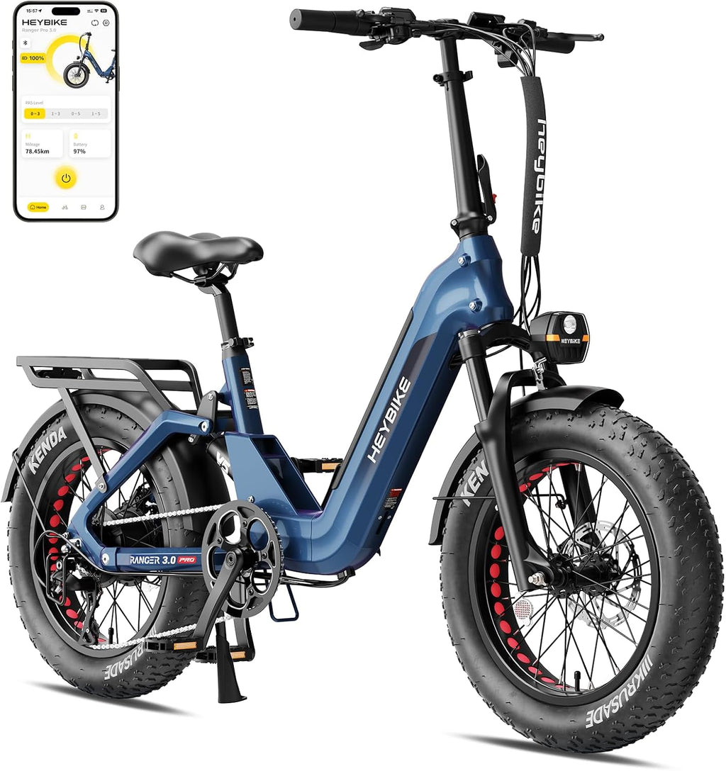 Heybike Ranger Foldable Electric Bike for Adults, 1200W/1800W Peak Motor, 28/32MPH E Bike, 55/90 Miles Range, 20'x4.0' Fat Tire Ebike with Removable Battery, Hydraulic Brakes for Snow, Beach,Commuting