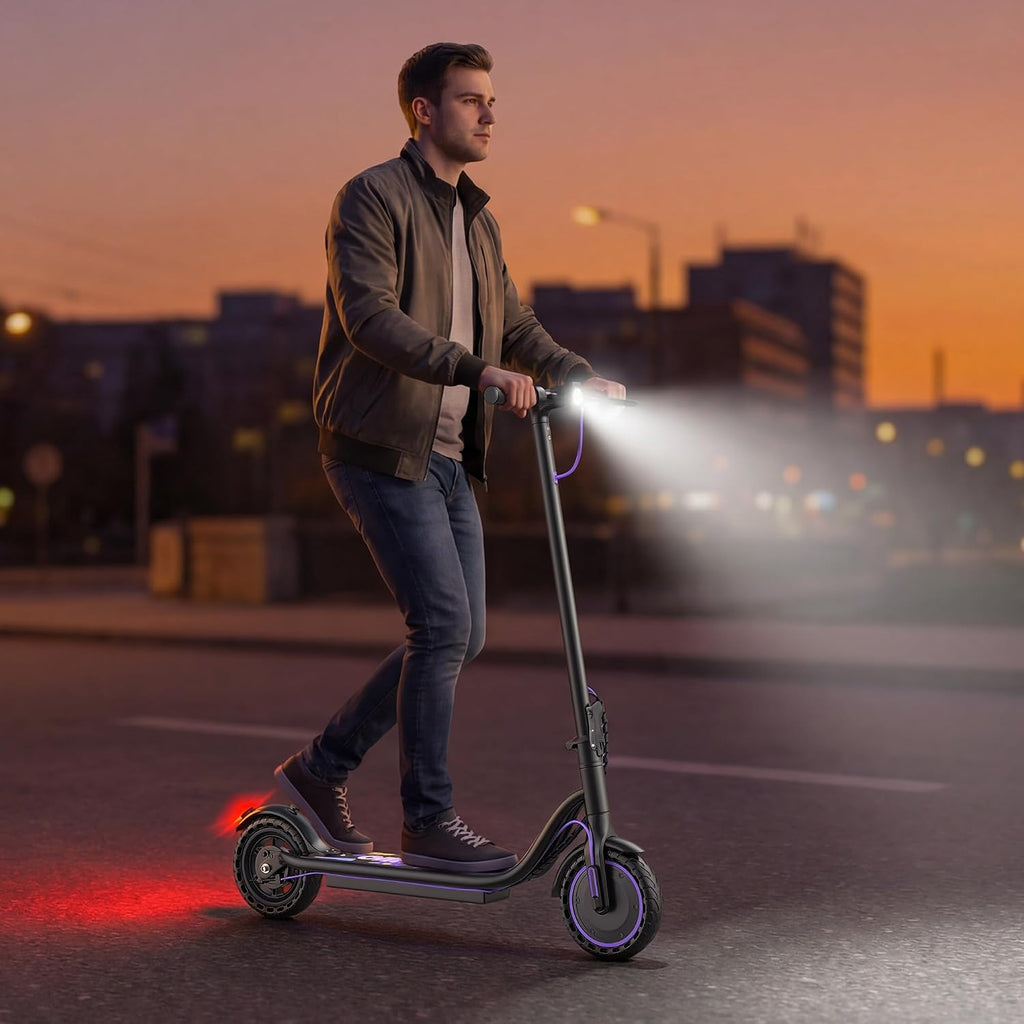 Electric Scooter, 350W-500W Motor, 9 MPH to 22MPH, 10-41 Miles Range, Dual Suspension, Dual Braking, App Control, Foldable Commuter E Scooter for Adults and Teens