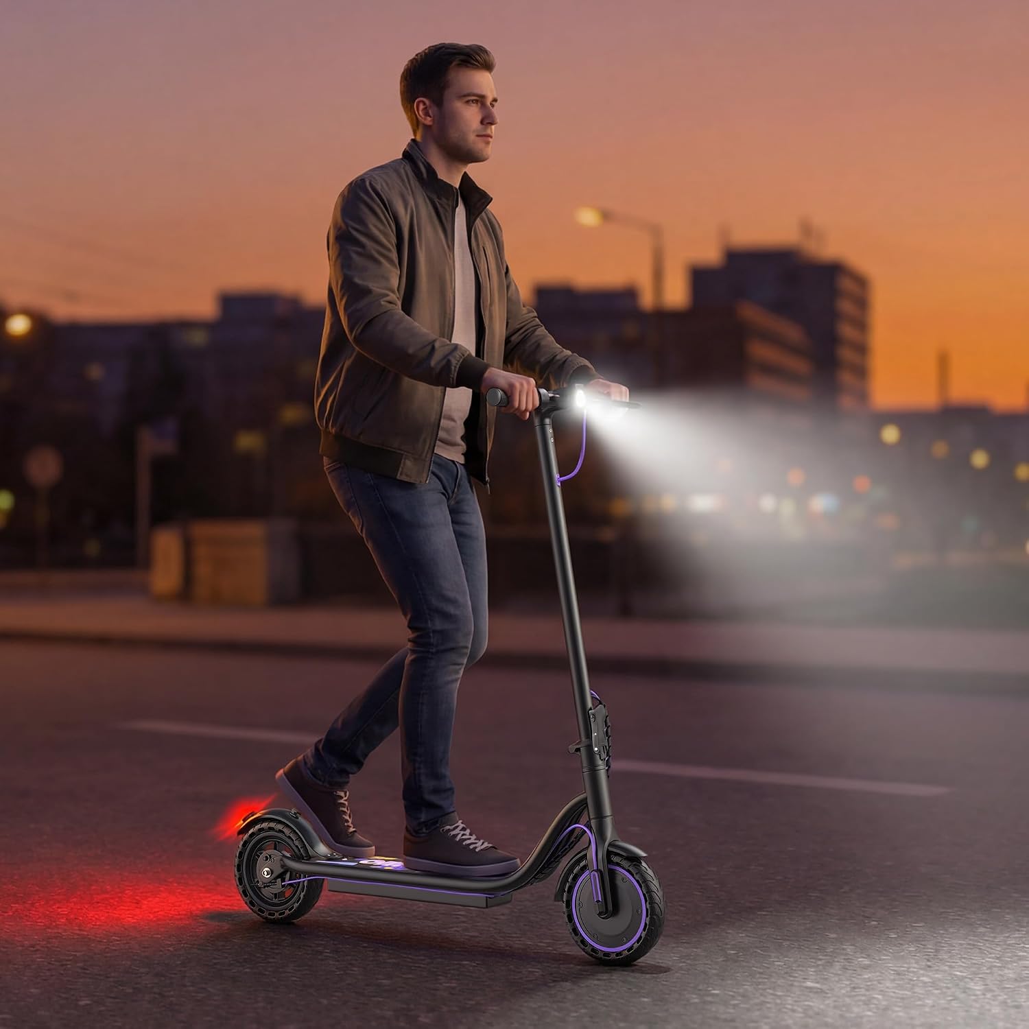 Electric Scooter, 350W-500W Motor, 9 MPH to 22MPH, 10-41 Miles Range, Dual Suspension, Dual Braking, App Control, Foldable Commuter E Scooter for Adults and Teens