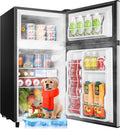 WANAI 100L Mini Fridge with Freezer Compact Refrigerator with Freezer, 7 Level Adjustable Thermostat and 2 Removable Shelves Freestanding Small Refrigerator for Office Dorm Apartment (Silver)