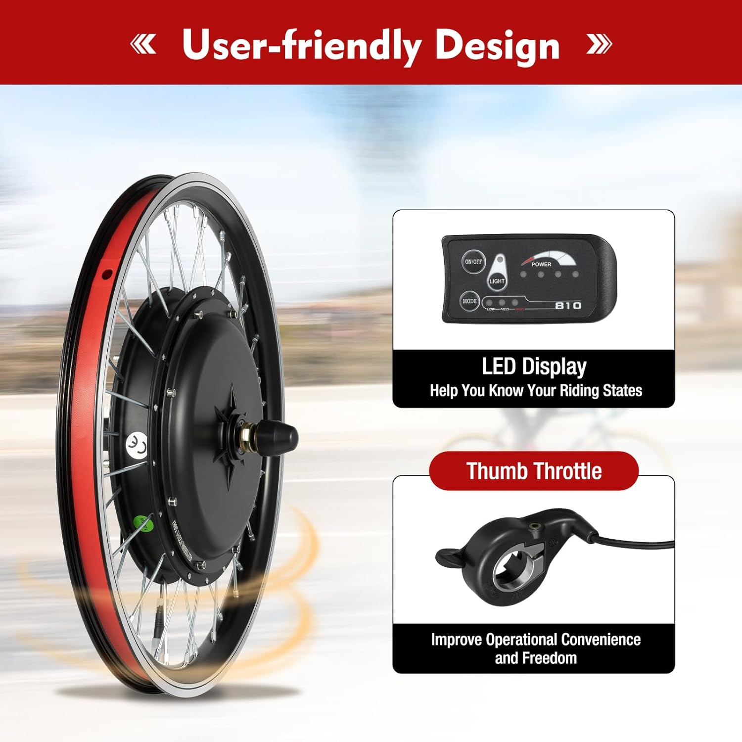 20' Electric Bike Conversion Kit, DC48V 1000W Front Wheel Conversion Kit with LED Display & Brushless Controllerm, for Mountain, Beach and Off-Road Bikes