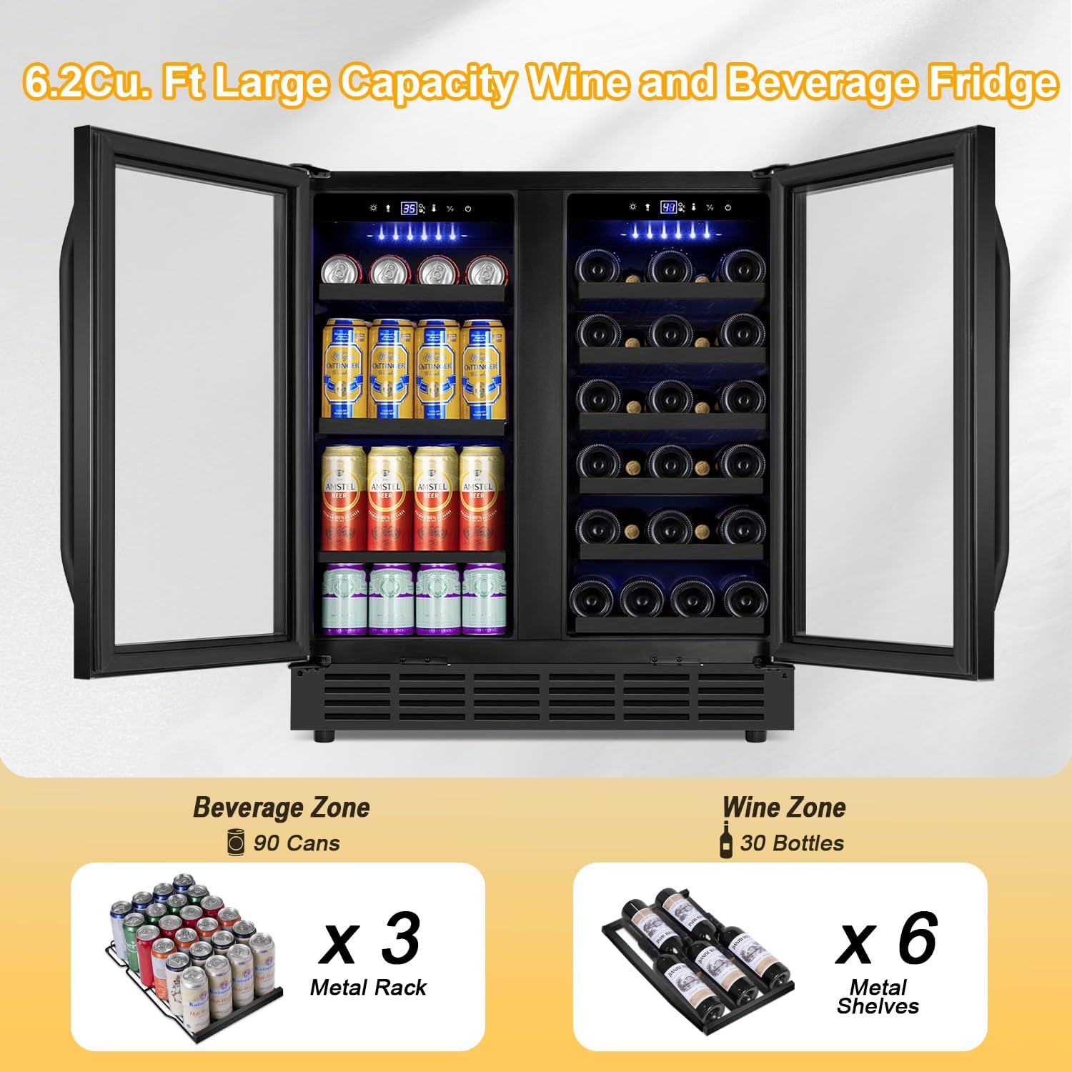 Velivi 30 Inch Wine and Beverage Refrigerator Black- Dual Zone Beverage Fridge Under Counter/Freestanding Drink and Beer Fridge Built-In Home Kitchen Bar or Office