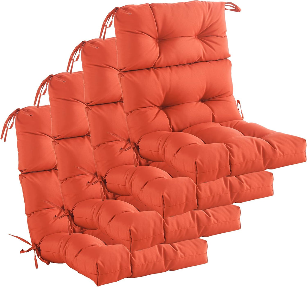 Outdoor Indoor High Back Chair Cushions Set of 4,Waterproof All-Weather Patio Adirondack Rocking Chair Cushions,Seat Back Chair Cushion for Outdoor Furniture with Ties,45x22 Inch, Orange