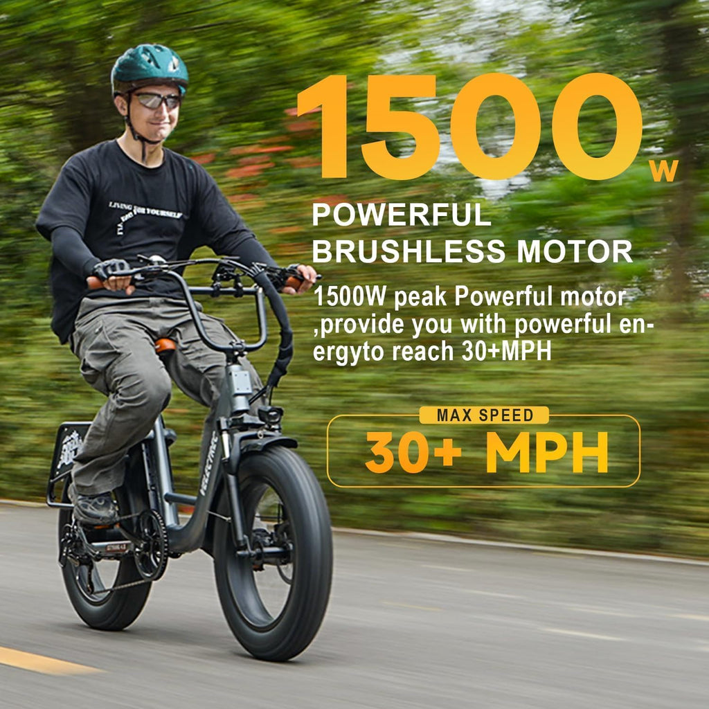 EUY 1500W Peak Electric Bike for Adults, 48V 20Ah Removable Battery Max Range 80Miles & 30MPH Electric Bicycle, 20''×4.0' Fat Tire Ebike,Fast Cargo Ebikes,Commute Mountain E-Bike UL Certified