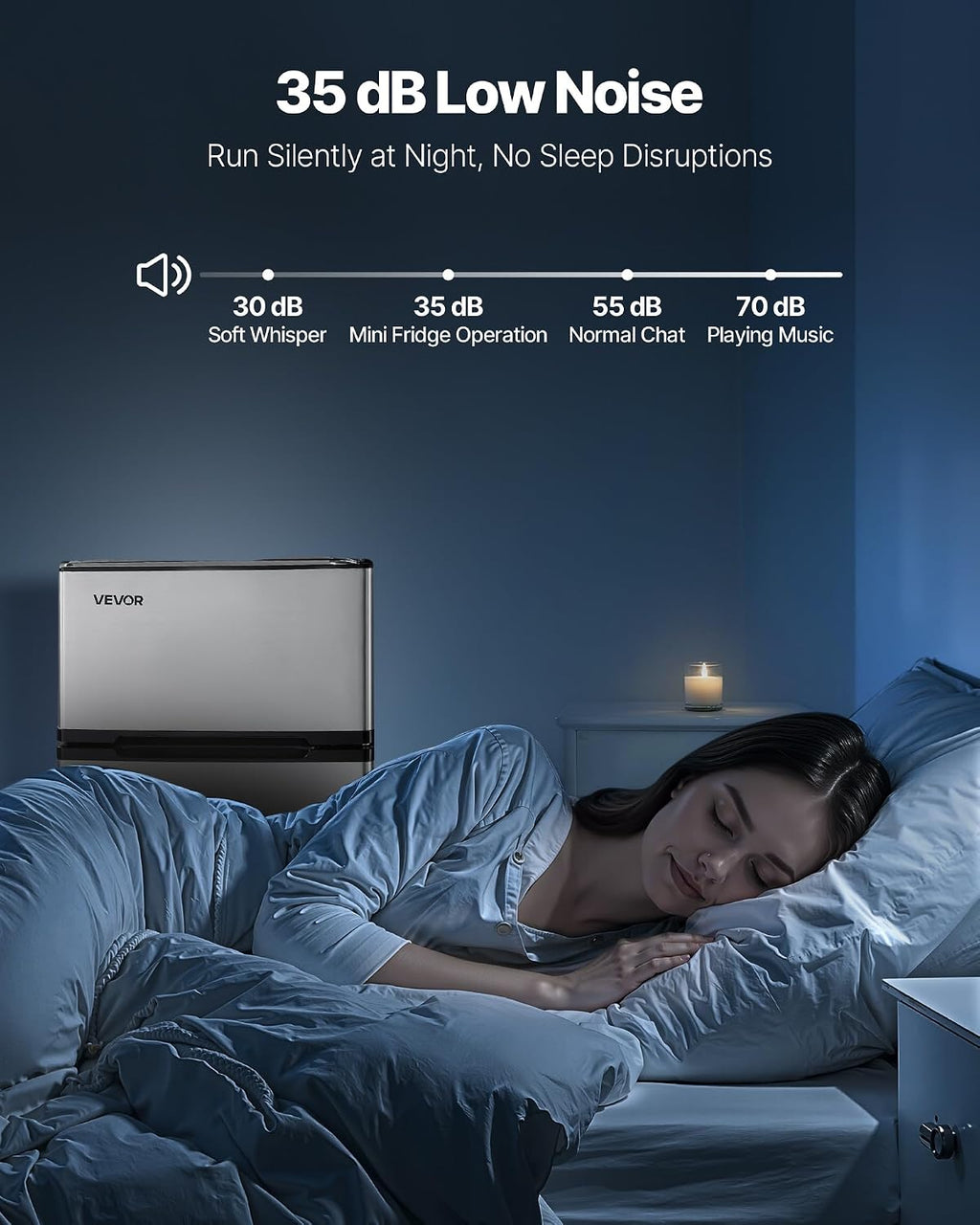 VEVOR Mini Fridge with Freezer, 3.2 Cu.Ft, Dual Zone Compact Refrigerator, 3 Modes Adjustable Temp, Energy Efficient Small Fridge, Reversible Door, Low Noise, for Bedroom, Dorm, Brushed Stainless