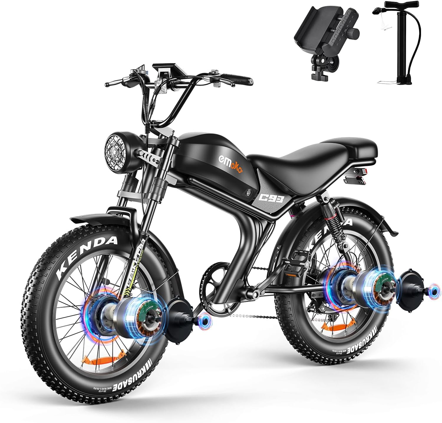 Electric Bike for Adults, Peak 1500W/3000W Ebike, Up to 32-35MPH & 100/110Miles Long Range, 48V 20Ah/23Ah Removable Battery，20'' Fat Tire Mountain Electric Bicycle, 7-Speed with Full Suspension