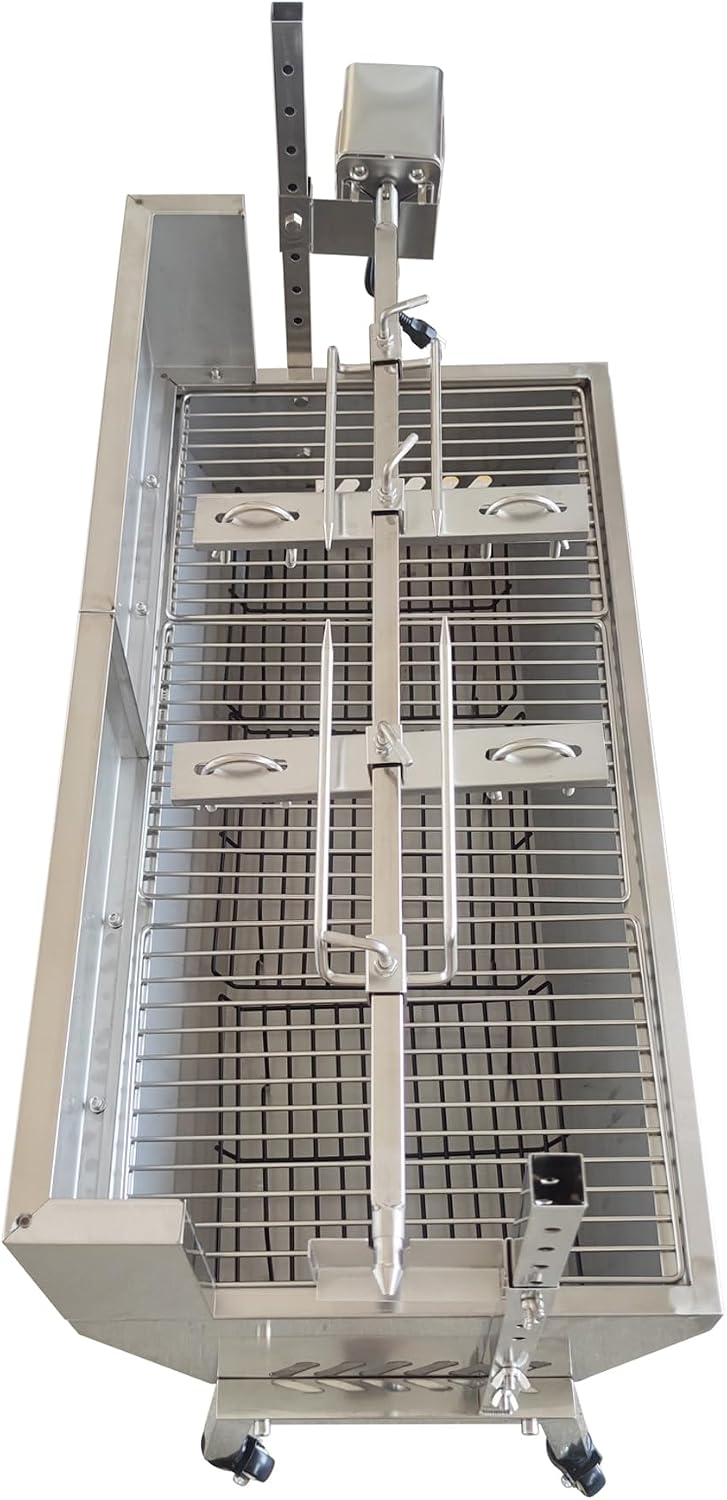 Rotisserie Charcoal Grill, Stainless Steel BBQ Grill with Adjustable Height, 35.4' Portable Grill for Outdoor Parties and Backyard Use 110V 15W