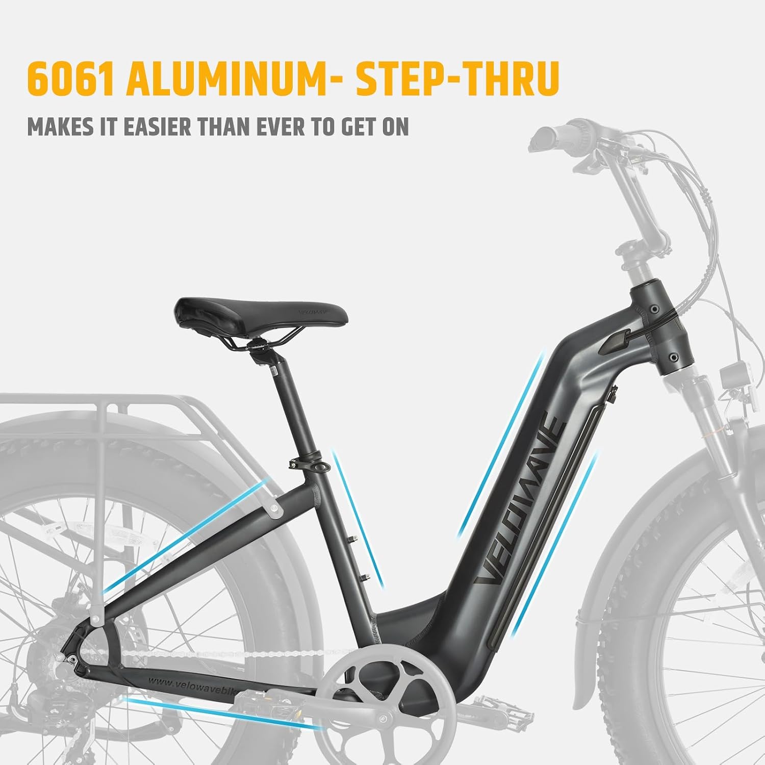 VELOWAVE Electric Bike 26' Fat Tire Ebike Peak 1200W Motor Electric Bike for Adults with 47.97V 14.4AH Removable LG Cell Battery Step-Thru E Bike up to 32MPH UL 2849 Certified with Lock& Bell