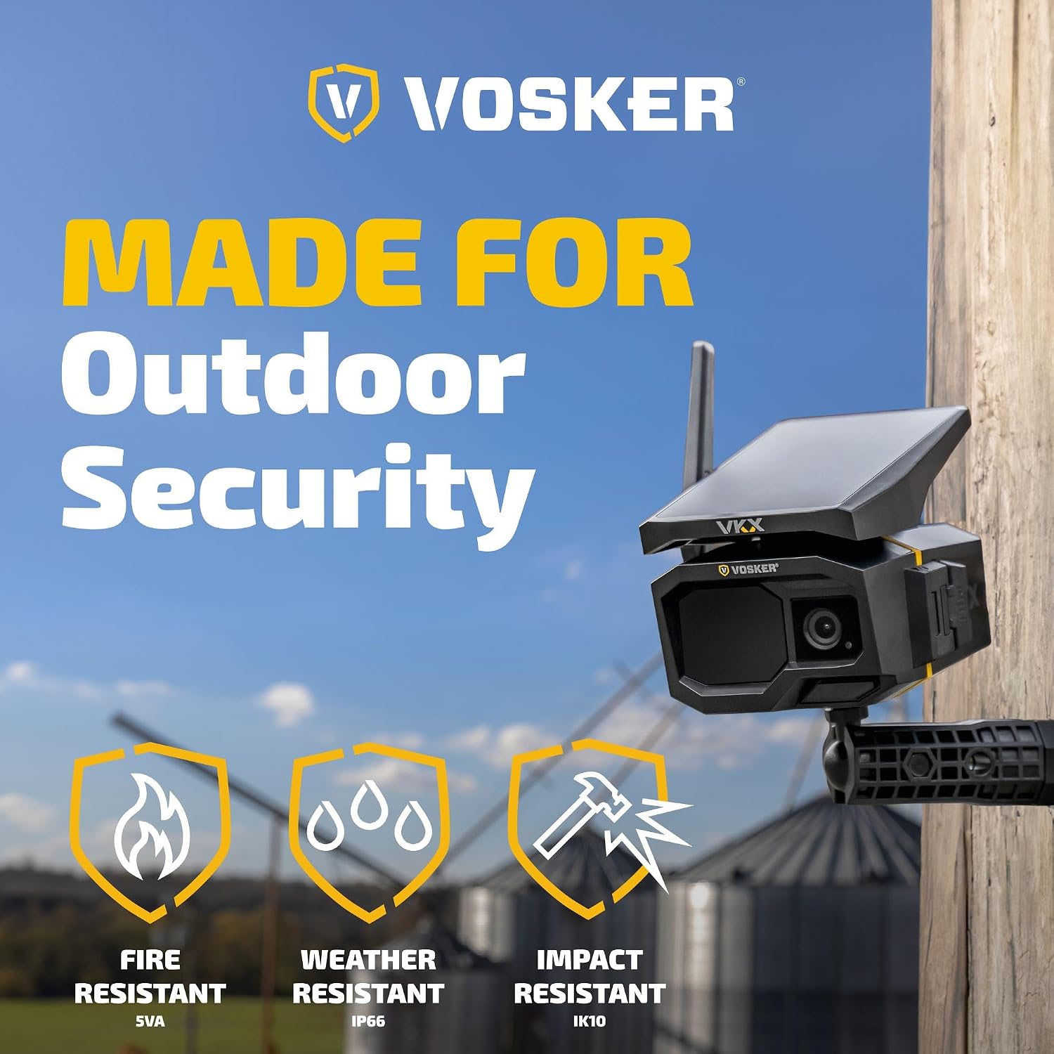 Vosker VKX Farmers Pack Solar 4G LTE Security Camera, Wireless Outdoor Surveillance for Farms, Sheds and Rural Properties, No Wi-Fi Needed, SIM Card Included Night Vision, IP65 Weather-Resistant