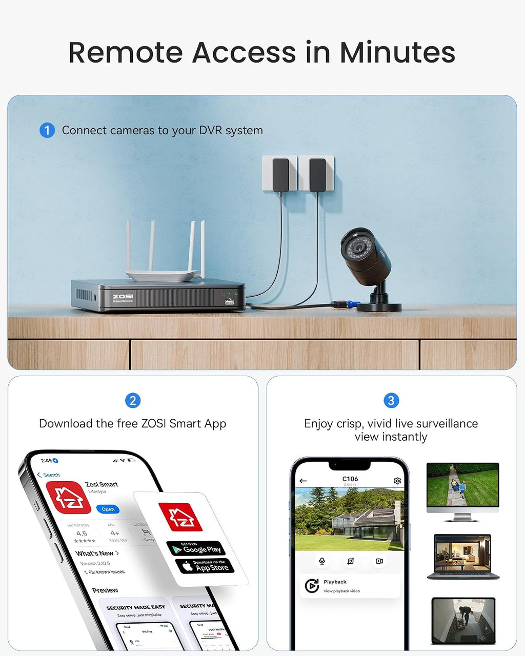 ZOSI H.265+ 3K 5MP Lite AI Home Security Camera System with Human Vehicle Detection, 8 CH CCTV DVR and 4 x 1080p Bullet Camera Outdoor Indoor, 80ft Night Vision, Remote Access, Motion Alerts (No HDD)