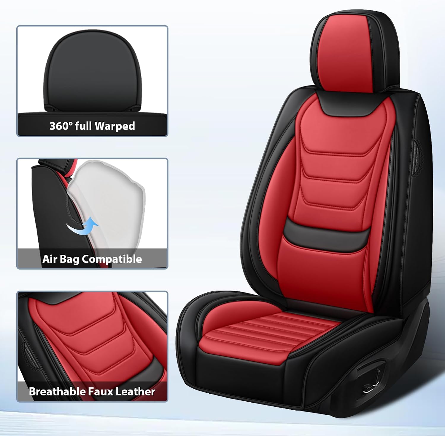 Fit for Chevrolet Silverado 1500 2000-2026 Custom Seat Covers, PU Leather Car Seat Covers, Full Coverage Protection, Thick Cushioning Seat Protectors(Standard Front Row/Black Red)