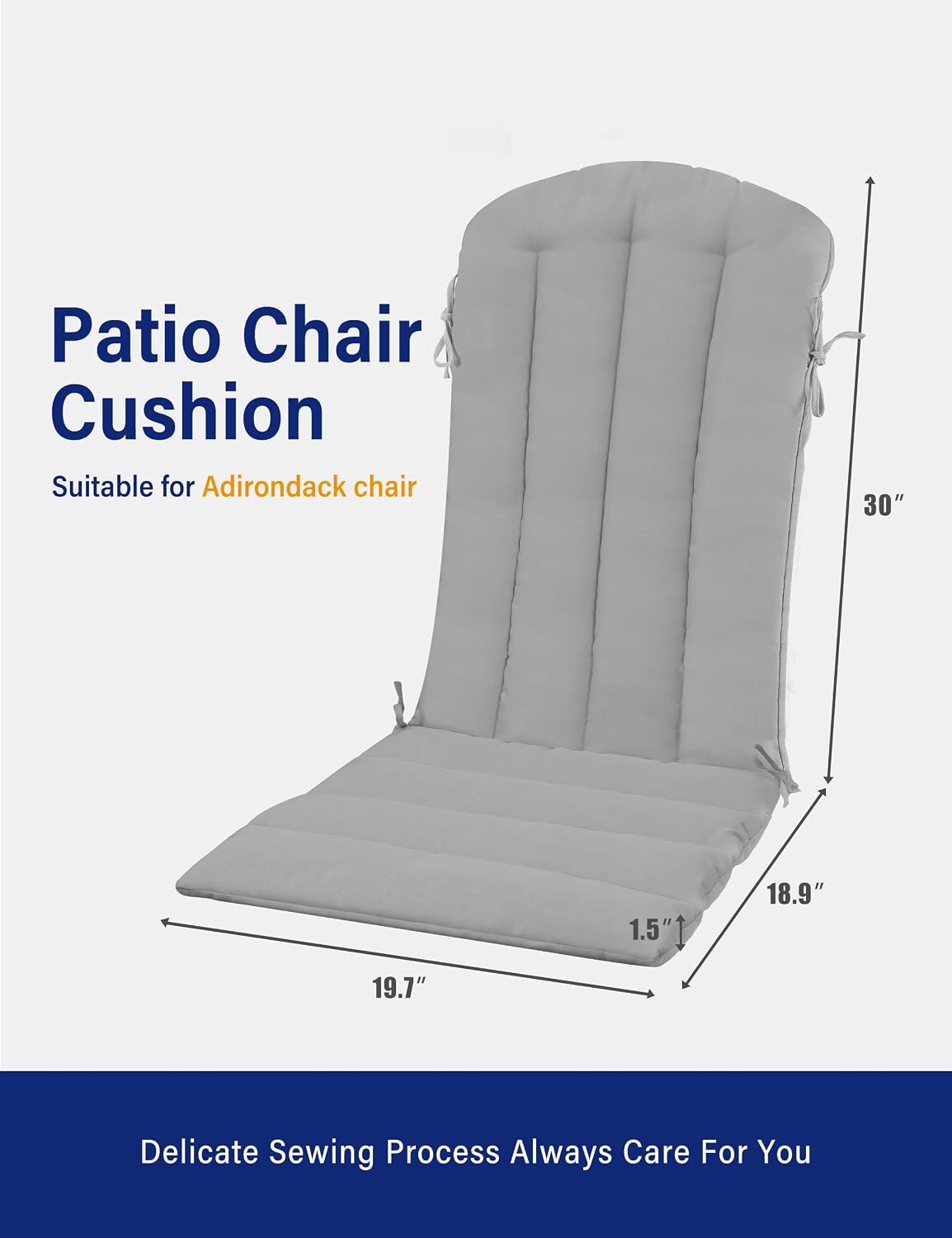 YEFU Adirondack Chair Cushion, Rocking Chair Cushions with Straps, Folding Patio Chair Pad for Indoor and Outdoor, 19.7x18.9x1.5 Inch, Gray, 4-Pack