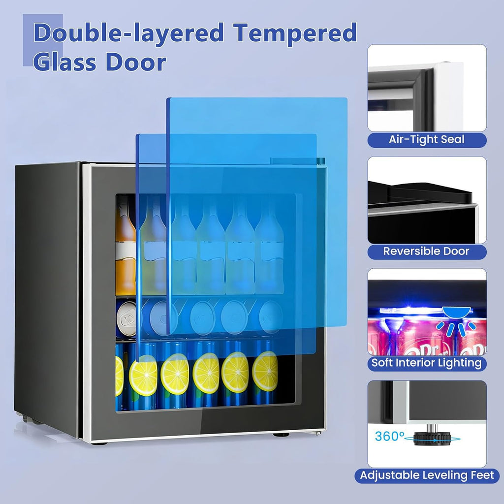 COSTWAY 60 Cans Beverage Refrigerator Cooler, Freestanding Mini Fridge with Glass Door & Removable Shelves, Small Beverage Drink Fridge for Soda Beer Wine, 1.6 Cu.Ft