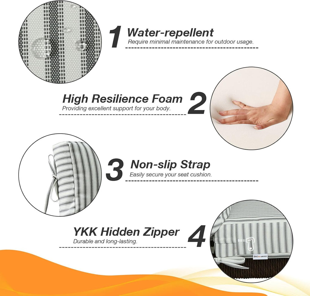 Unimatta Outdoor High Back Chair Cushion Seat Pads, 44 x 21 Inch Water-Repellent & Fade-Resistant Patio Furniture Cushions with Ties for Adirondack, Rocking Chairs, Black and White
