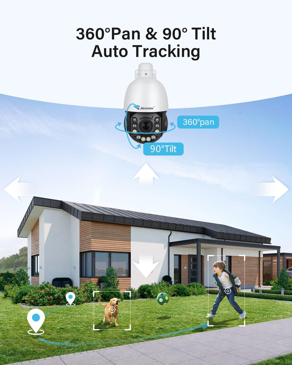 Jennov 6MP PoE IP Camera Outdoor with Pan Tilt 20X Optical Zoom, 360 Speed Dome PTZ Security Camera with 160ft IR Night Vision, Spotlights Color Night Vision, Human Detection, Onvif Compatible