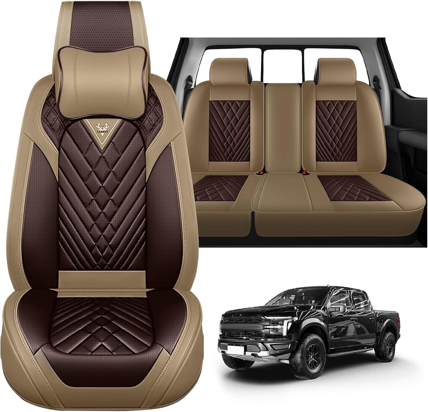 Dodge Ram Truck Seat Covers Custom for 2002-2026 1500 2002-2026 2500/3500 Crew Double Mega Quad Cab Bighorn Laramie Tradesman Classic Full Set Seat Covers Protectors(Luxury 5 Seats/Brown Coffee)
