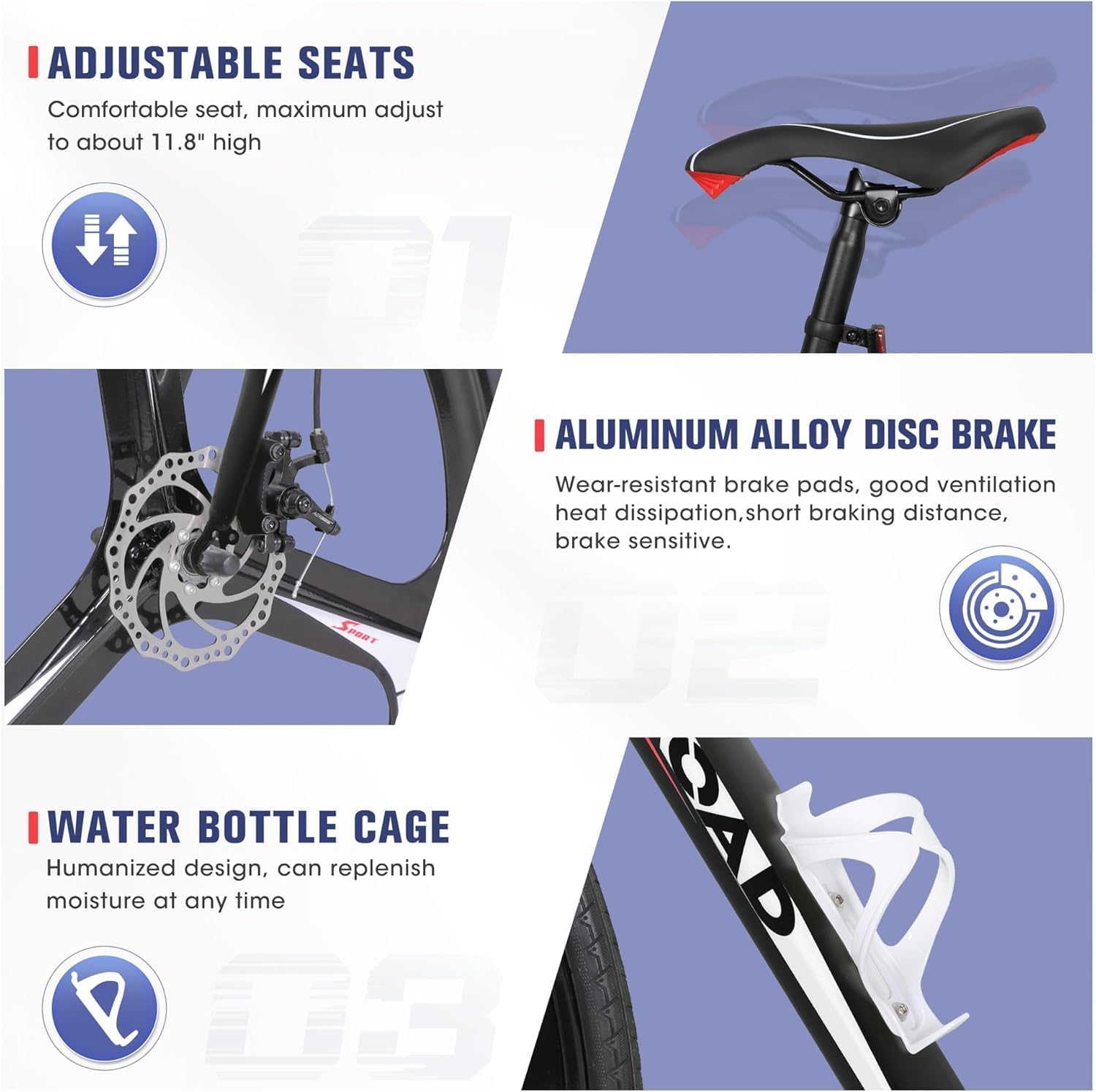 Road Bike 14-21Speed 700C Wheel with Light Aluminum Alloy Frame Commuter Bicycle with Dual Disc/V Brakes for Women and Men Black,White,Blue,Red