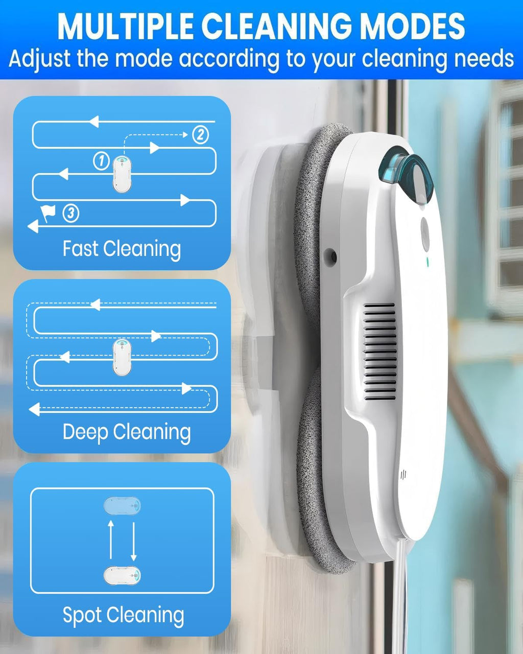 Smart Window Cleaning Robot with bidirectional ultrasonic Spray & 85ml Tank - Automatic Edge Detection, 2400-3200pa Strong Suction, Anti-Drop P