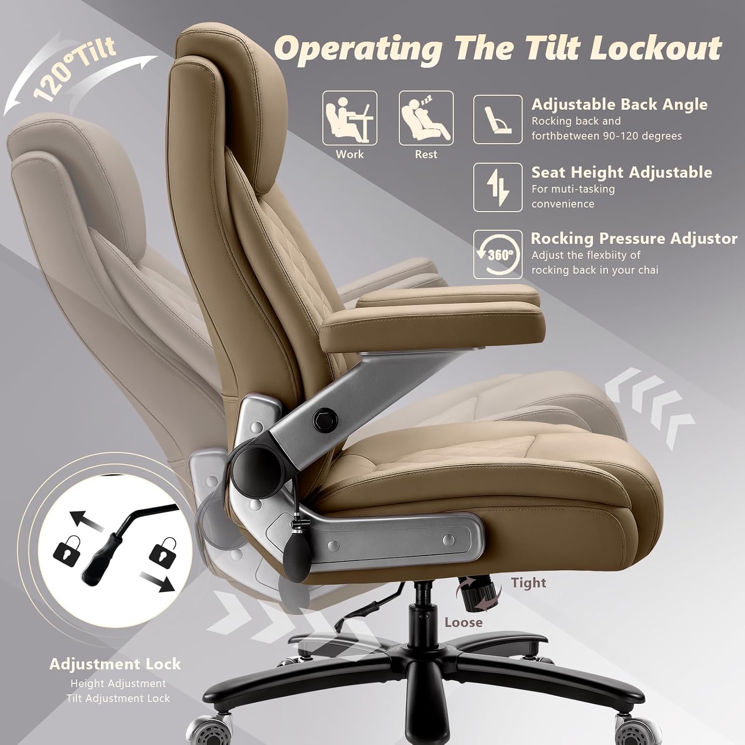 650LBS Large Heavy Duty Office Chair with 5D Flip Arms,Comfy Big and Tall Executive Office Desk Chair with Pocket Spring Cushion,High Back Computer Chair with Lumbar Support,Dual Rubber Wheel