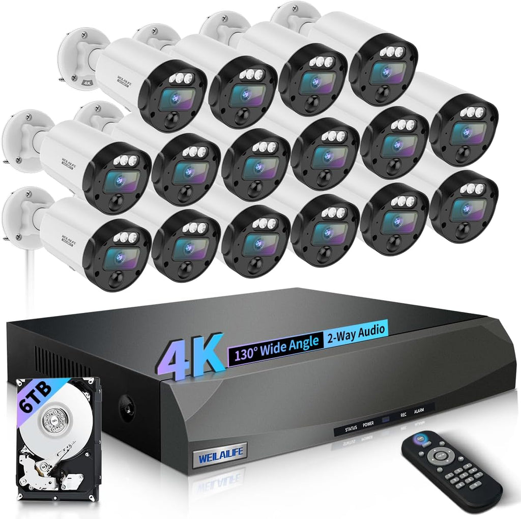 【2-Way Audio & 130° Ultra Wide-Angle】 4K 8MP Outdoor Wired Security Camera System, Wired Home Security Camera System, Home Surveillance DVR Kits
