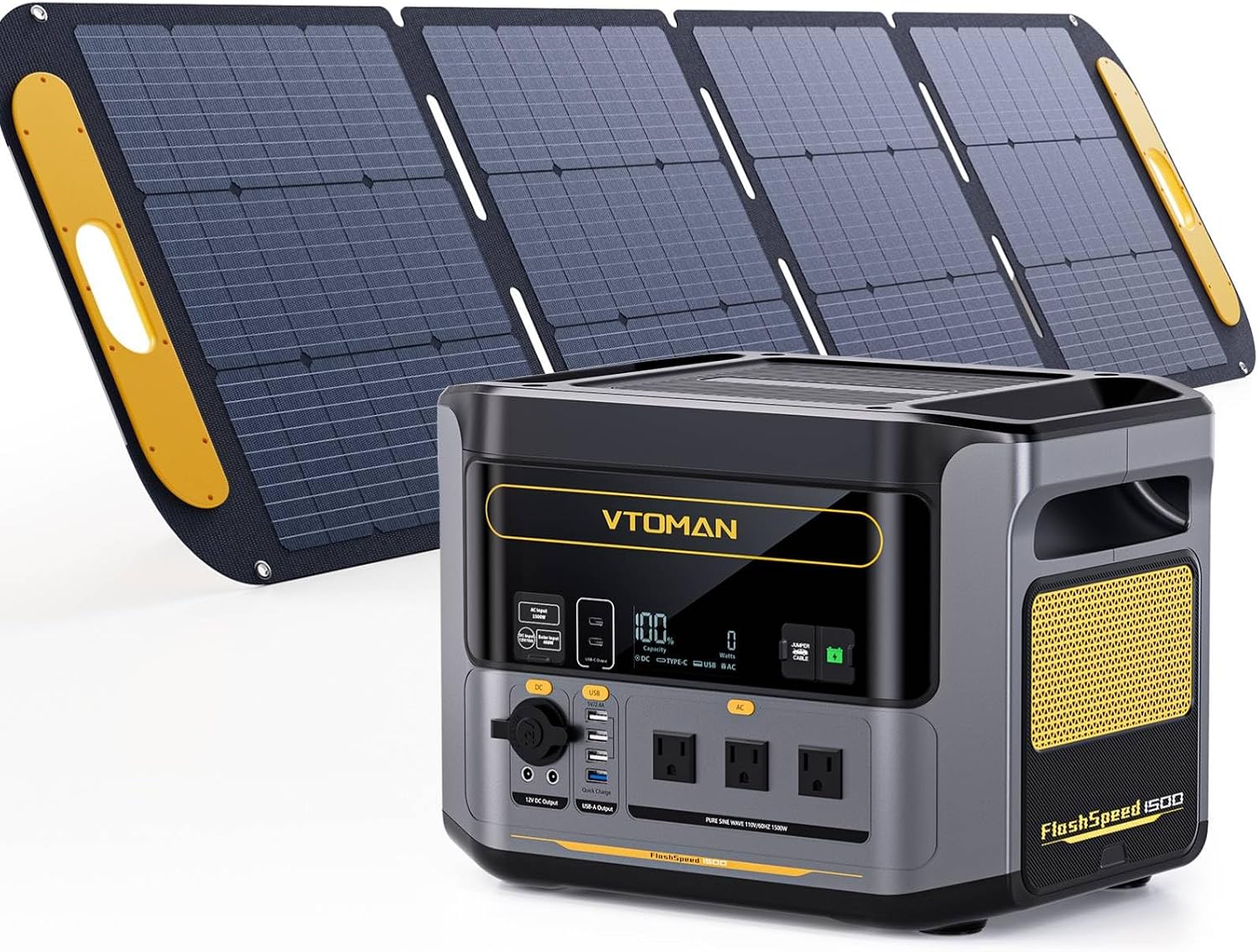 VTOMAN FlashSpeed 1500 Portable Power Station with 200W Pro Solar Panel - 1548Wh/1500W(3000W Peak) Solar Generator with LiFePO4 Battery, 100W USB-C, 60 Min Fast Charging 0-80% for Camping, Emergency