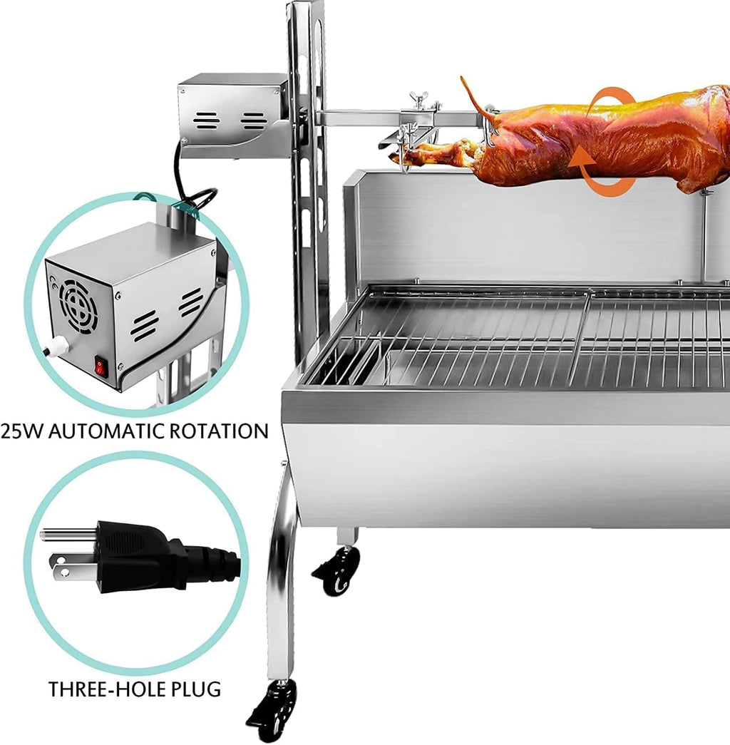 bbq rotisserie grill roaster charcoal roast machine charcoal bearing lamb spit roaster hog roasting machine for outdoor picnic camping height-adjustable (88LBS with baffle)