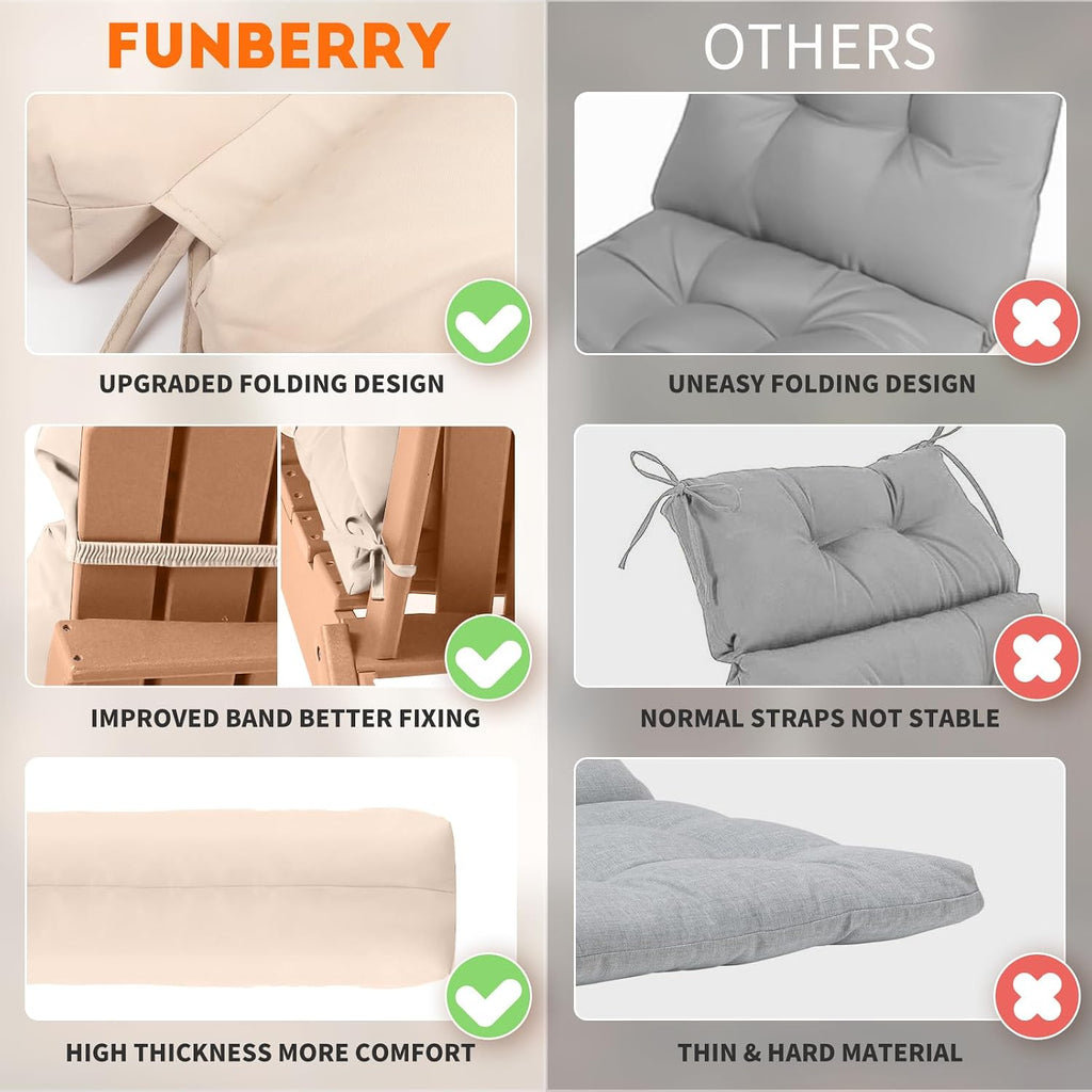 FUNBERRY Patio Chair Cushions Set of 4, Thicken Comfy Cushions for Rocker Non Slip Fade Shield Waterproof High Back with Ties