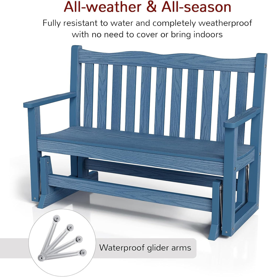 Stoog Outdoor Gliders Set of 2, All-Weather HIPS Glider Bench for Porch, Never Fade or Rot, Blue