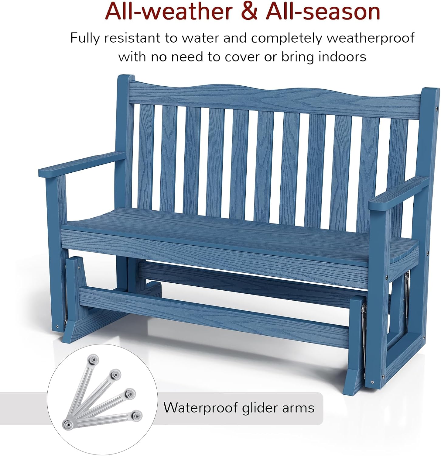 Stoog Outdoor Gliders Set of 2, All-Weather HIPS Glider Bench for Porch, Never Fade or Rot, Blue