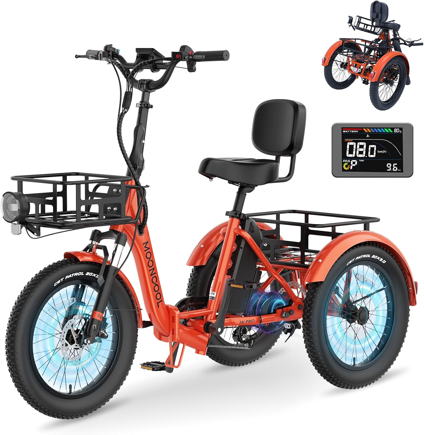 MOONCOOL Electric Trike for Adults, 500W/750W 48V Electric Tricycle for Adults, 20'x3.0' Fat Tire 3 Wheel Electric Bike, Folding Aluminum Adult Tricycle with Removable Battery