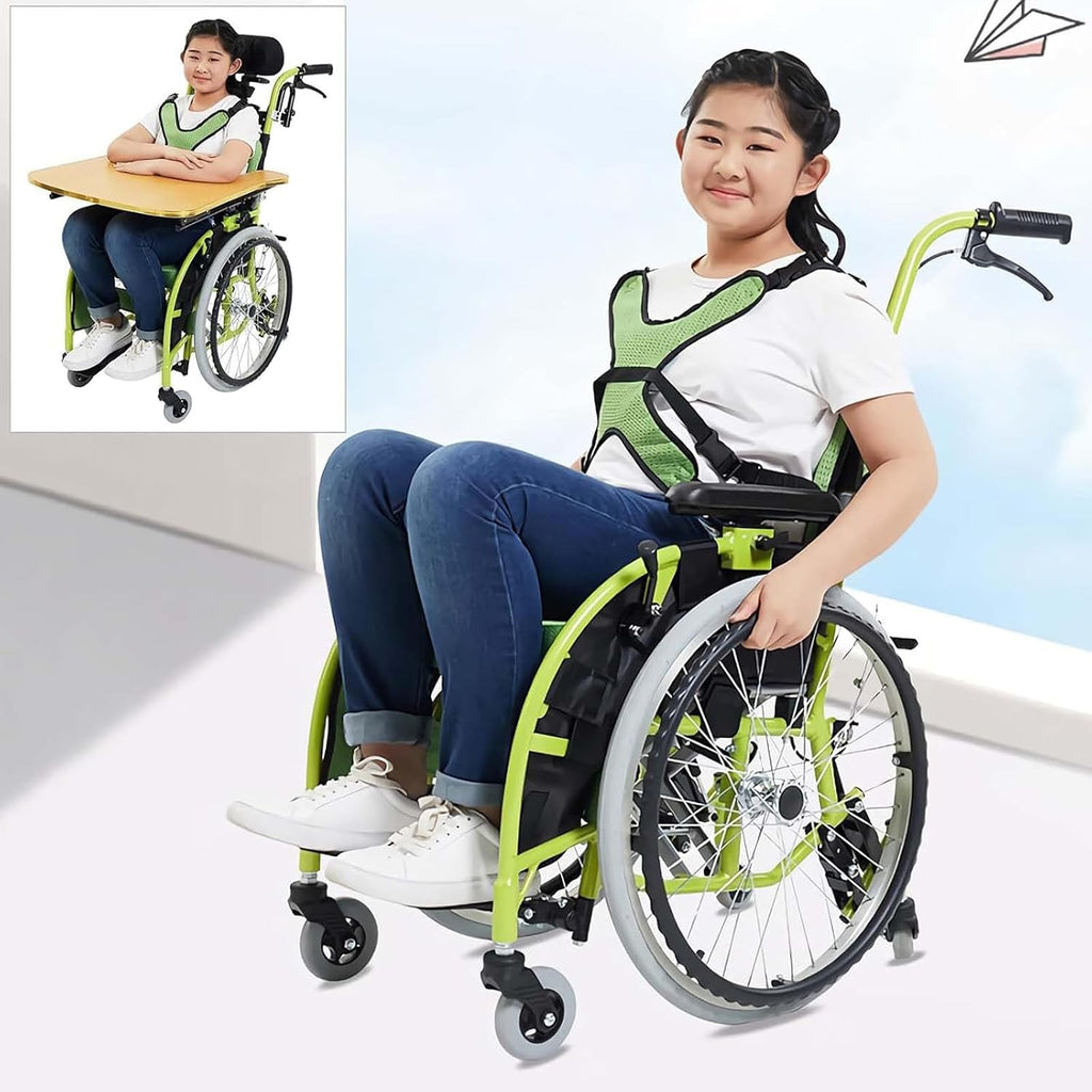 Pediatric Wheelchair for Kids & Children, Lightweight Aluminum Wheelchairs w/Safety Belt, Comfort and Mobility for Disabled Teens, Manual Folding Wheelchair w/Swing-Away Footrest, 14' W Seat