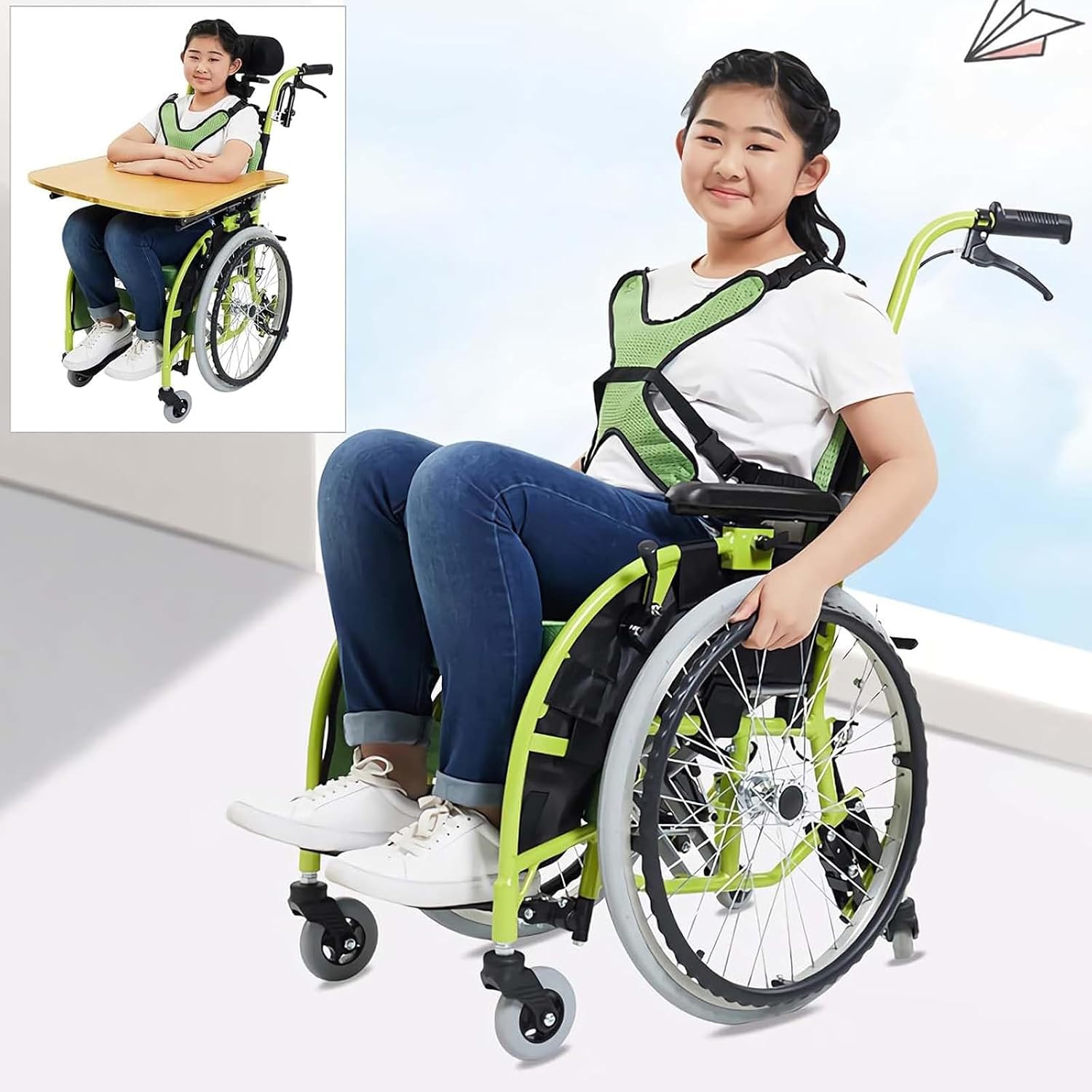 Pediatric Wheelchair for Kids & Children, Lightweight Aluminum Wheelchairs w/Safety Belt, Comfort and Mobility for Disabled Teens, Manual Folding Wheelchair w/Swing-Away Footrest, 14' W Seat