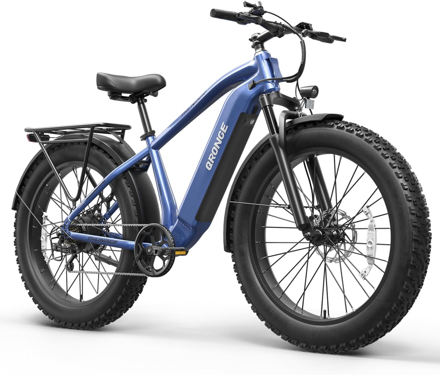 QRONGE Electric Bike for Adults 1800W Peak, 26' Fat Tire Ebike, Adult Electric Bicycles, 28MPH(PAS Mode) Electric Mountain E Bike, Up to 70 Miles, 7 Speed, Rear Rack, Fenders