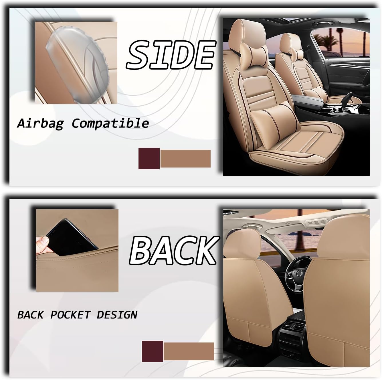 Car Seat Covers for Toyota Rav4 2000-2025 | 5-Seats Seat Covers, Waterproof Seat Protectors, Automotive Seat Covers (Full Set with Pillow,Beige)
