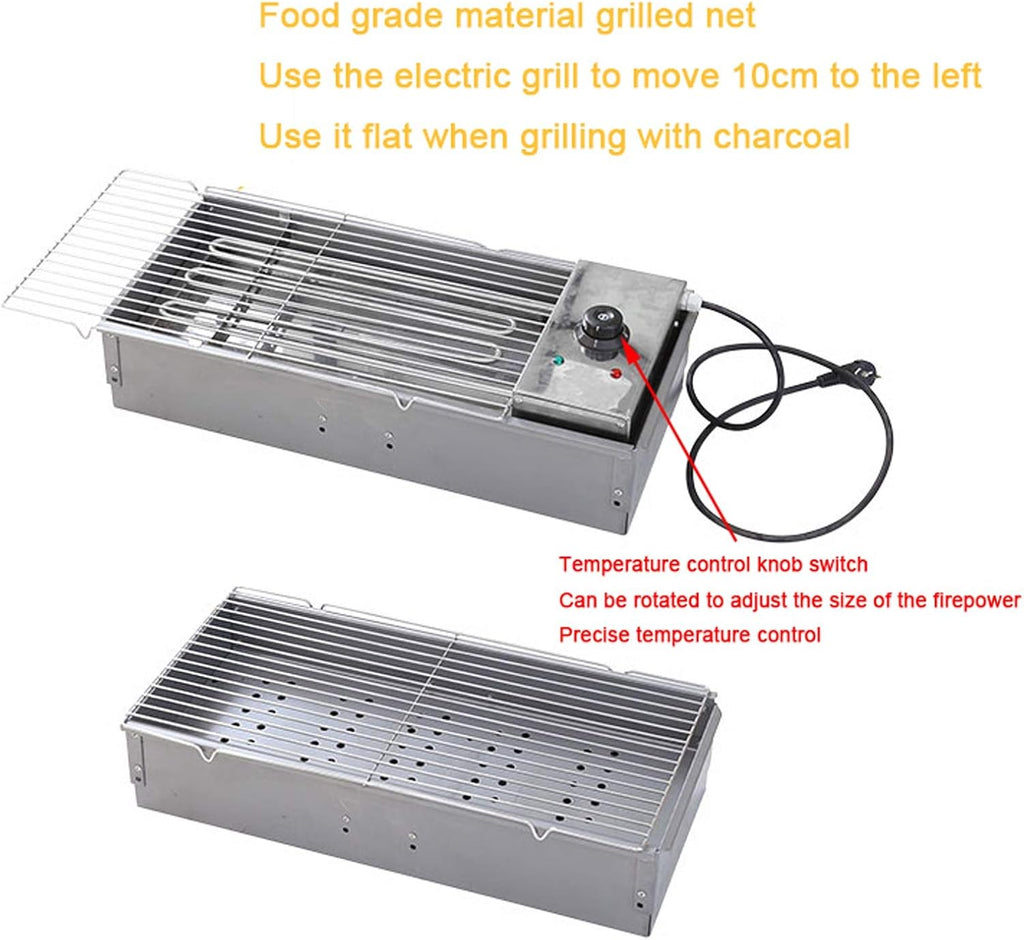 Grill for Outdoor Electric and Charcoal Barbecue Grill Large Zinc Alloy BBQ Grill Indoor and Outdoor Smokeless Charcoal Grill with Strong Legs,2800W, 24.4'×10.6'×30.7' Barbecue Grill