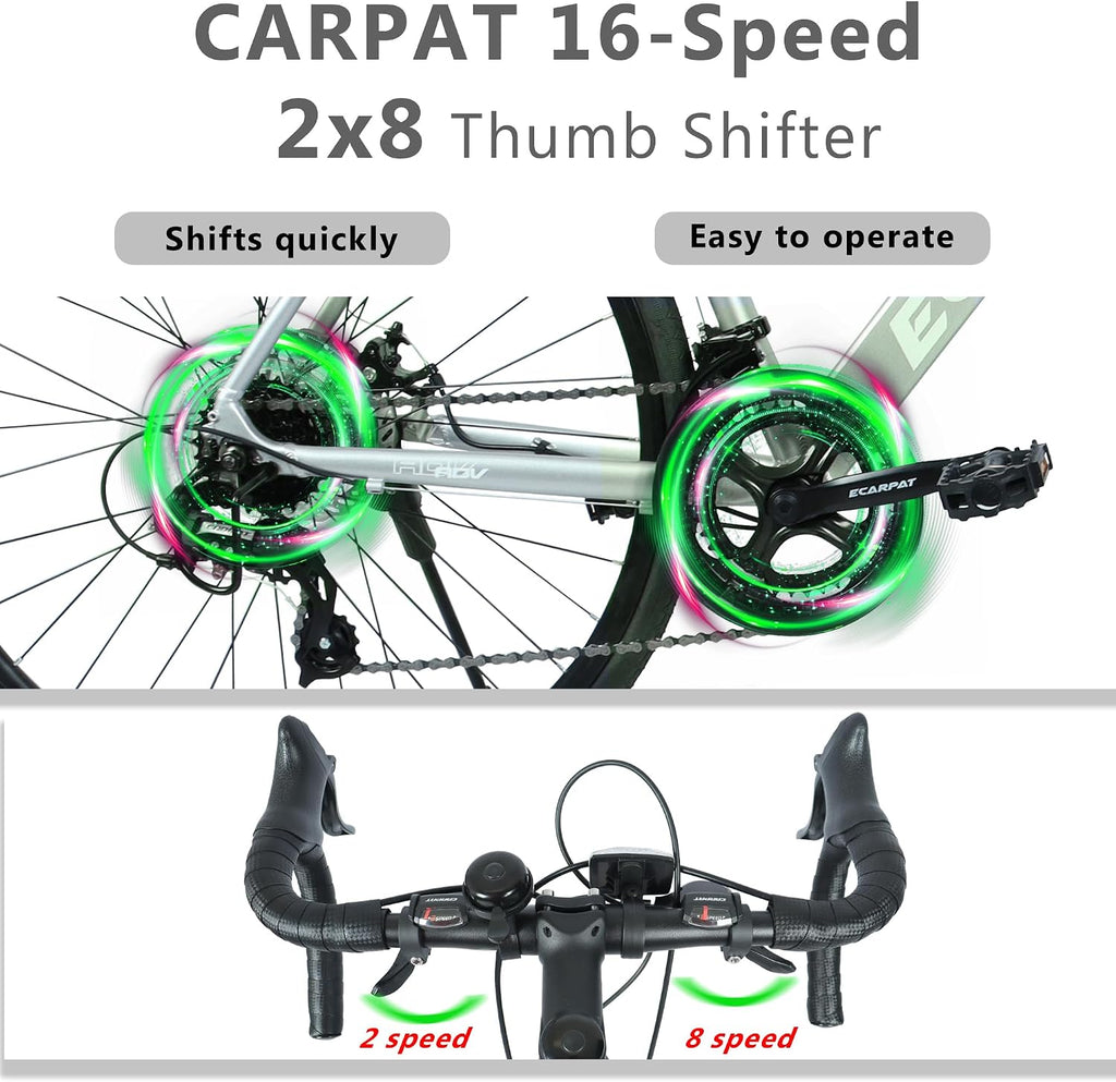 Road Bike, 700C Wheel City Commuter Bicycle, 16 Speed Drop Bar, Fast Acceleration, Racing Bike with Disc Brakes, with Light Weight Aluminum Alloy Frame, Sport Bike, Urban Adult Bicycle