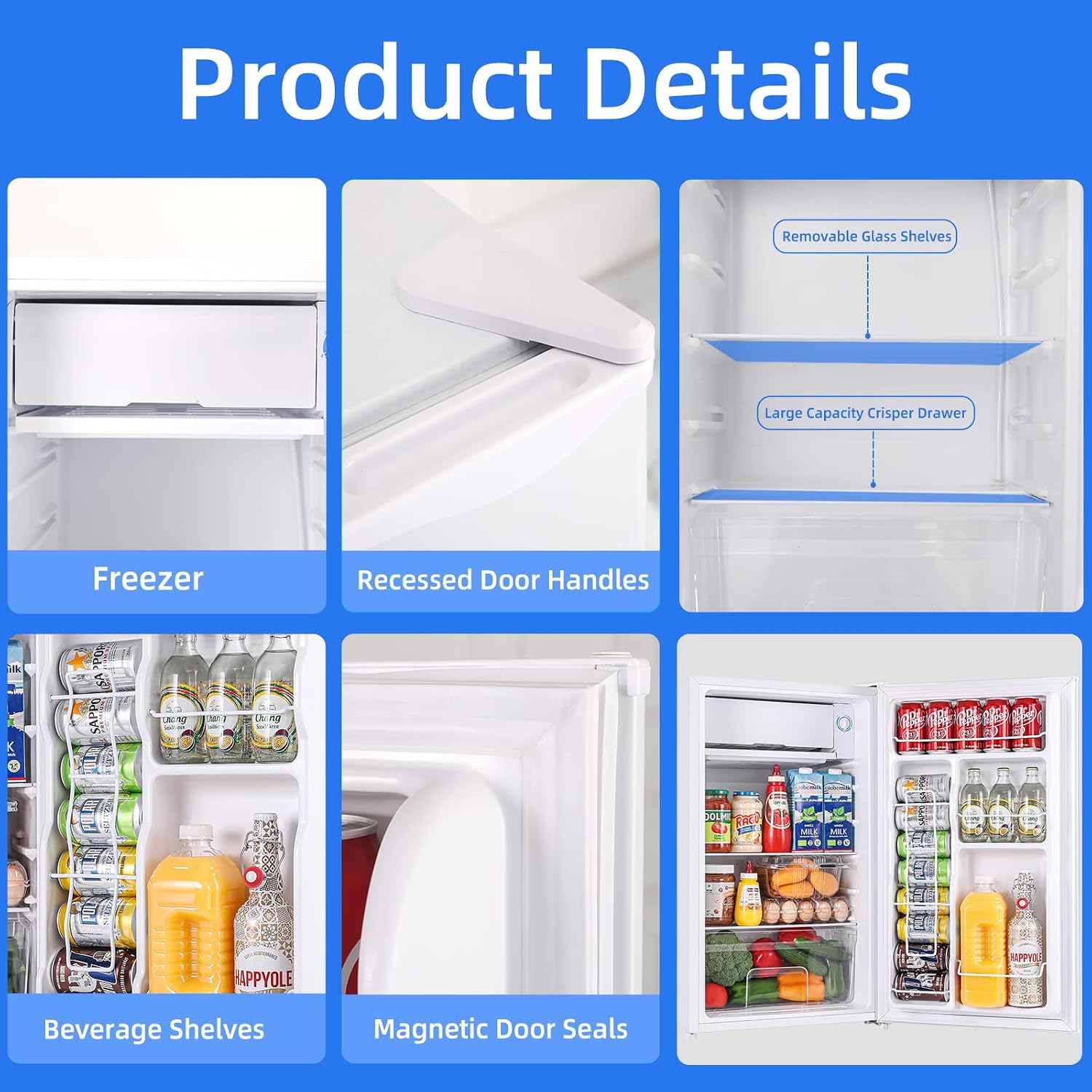 BANGSON Mini Fridge with Freezer, 3.2Cu.Ft, Single Door Small Refrigerator, Energy-Efficient, Low Noise, Small fridge for Bedroom Dorm and Office, White