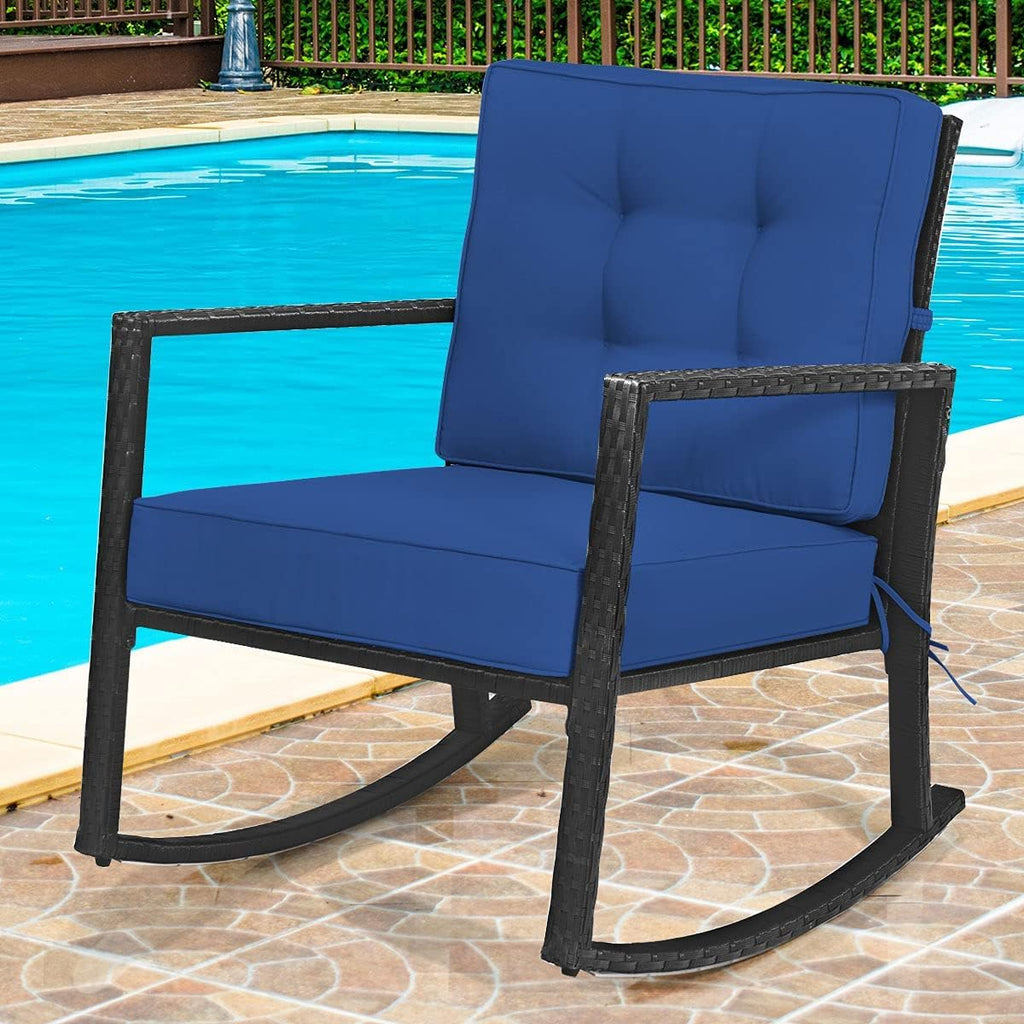 HAPPYGRILL Wicker Rocking Chair, Outdoor Patio Glider Chair with Heavy-Duty Frame, Thick Cushion, Rattan Rocking Chair for Backyard Garden Porch