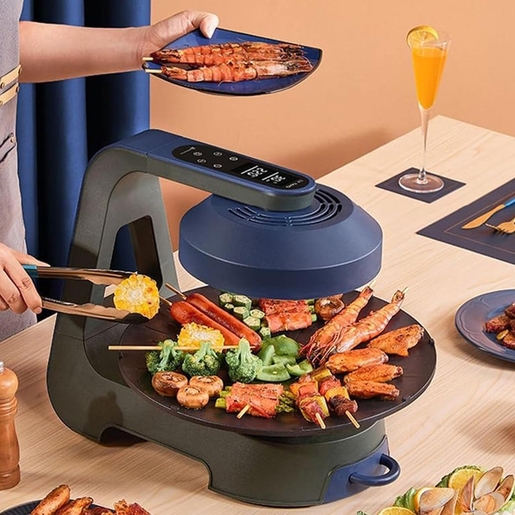 Automatic Rotating Electric Grill, Multifunctional Electric Smokeless Grill Indoor Grill, 360° Automatic Rotating Grill Plate And 11 Adjustable Temperatures