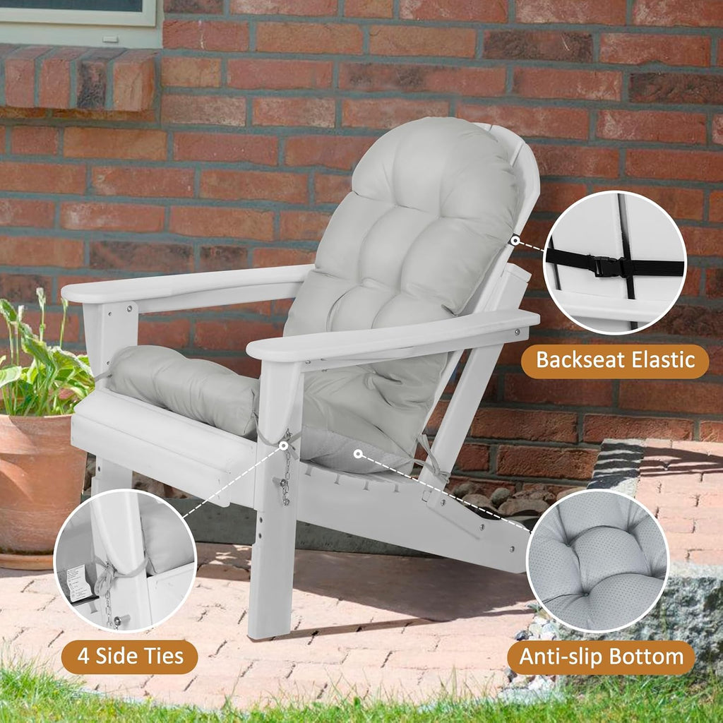 Adirondack Chair Cushions Set of 4, Thick High Back Rocking Chair Cushion 47x19.6x4 Inch, Folding Patio Pads with Ties, Waterproof & Fade-Resistant Seat Pads Indoor/Outdoor (Grey)