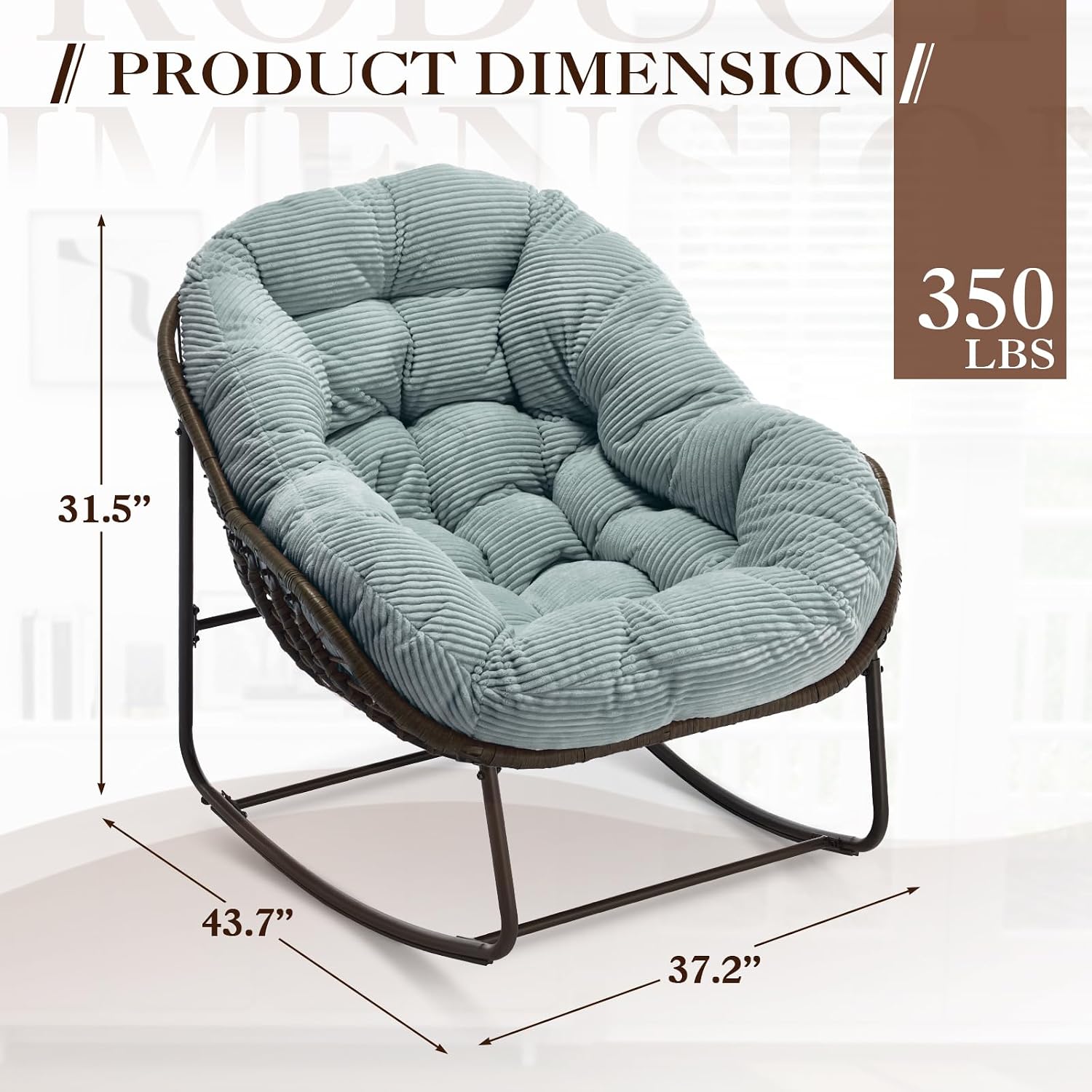 Oversized Indoor/Outdoor Corduroy Rocking Papasan Chair, Modern Egg-Shaped Design with Thick Memory Foam Cushion, Green
