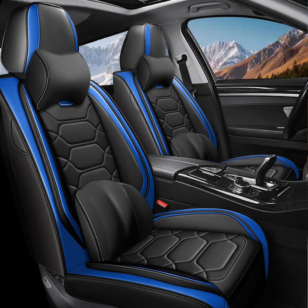 Car Seat Covers Full Set for Honda Civic 2000-2025,Durable Waterproof Luxury Universal,Easy to Install Napa Leather Cover Set for Cars,Full Seats,with Pillow,Black Blue